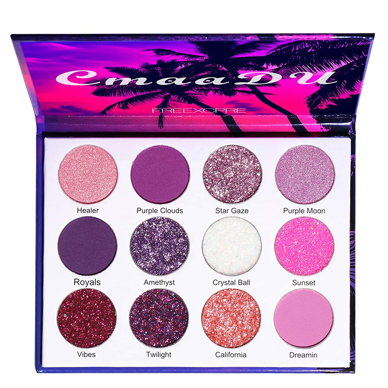 High Pigment 12 Colors Shimmer Matte Glitter Eyeshadow Makeup Palette Sweatproof Long Lasting and Wa