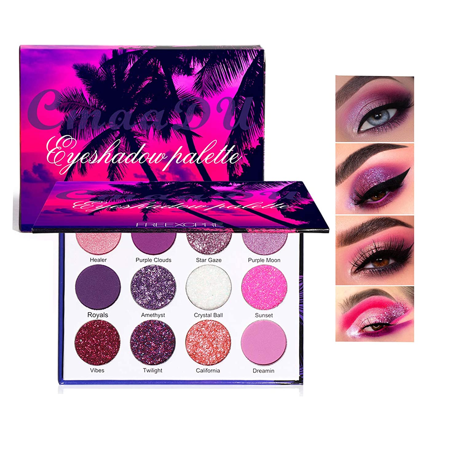 High Pigment 12 Colors Shimmer Matte Glitter Eyeshadow Makeup Palette Sweatproof Long Lasting and Wa