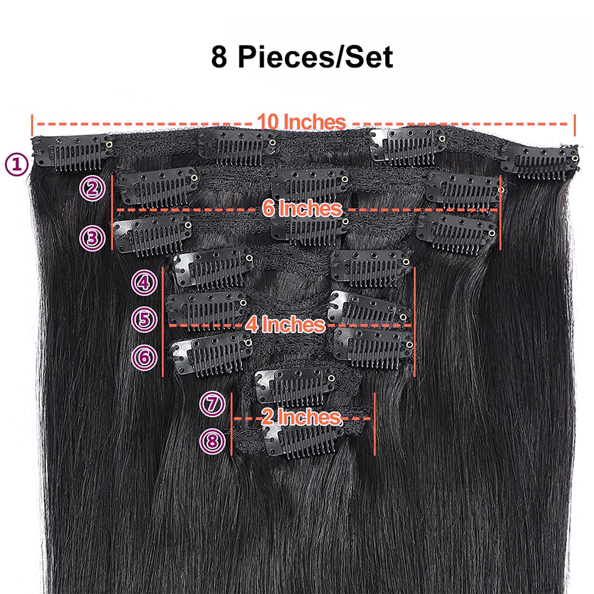 Kislemon Clip in Human Hair Extensions Ombre Straight Hair 125g 100% Human Hair 8Pcs Total of 18 Cli