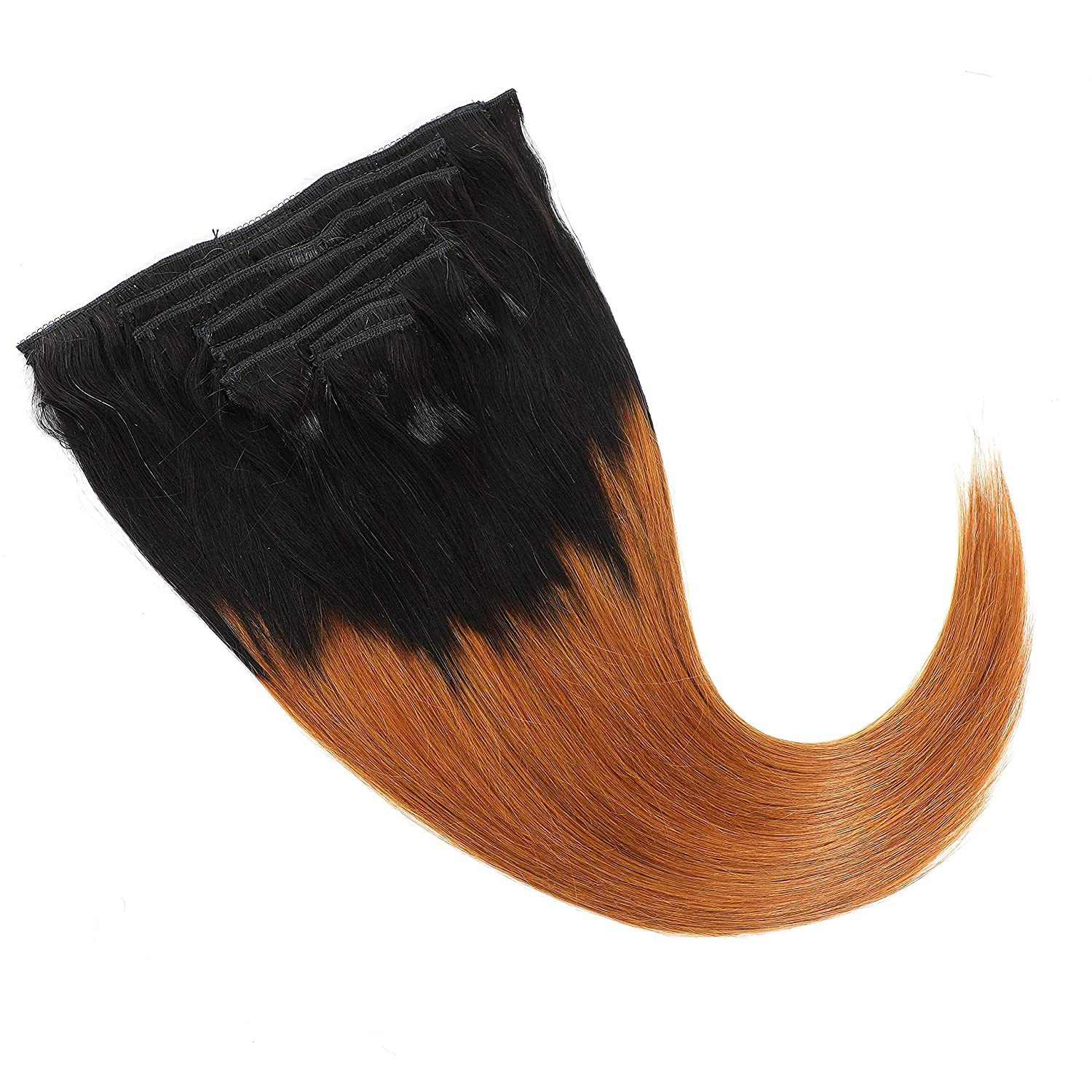 Kislemon Clip in Human Hair Extensions Ombre Straight Hair 125g 100% Human Hair 8Pcs Total of 18 Cli