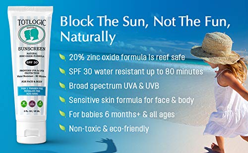 TotLogic Natural Mineral Sunscreen For Kids SPF 30, 3 oz | Biodegradable Reef Safe Zinc Oxide Organi