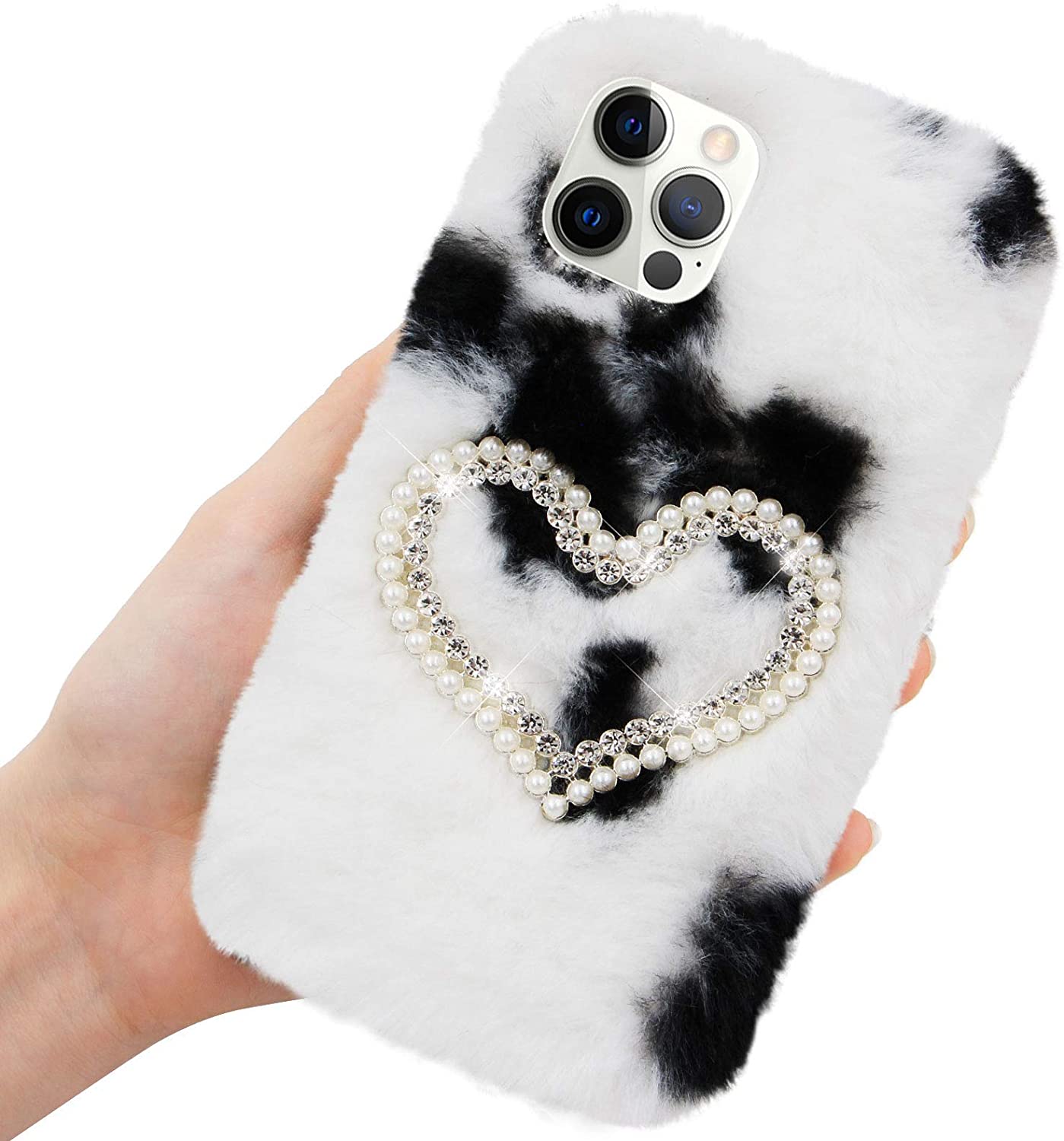 Herzzer Chic Winter Warm Plush Furry Cover for iPhone SE/iPhone 5/5s,Cute Color Block Rabbit Fluffy 