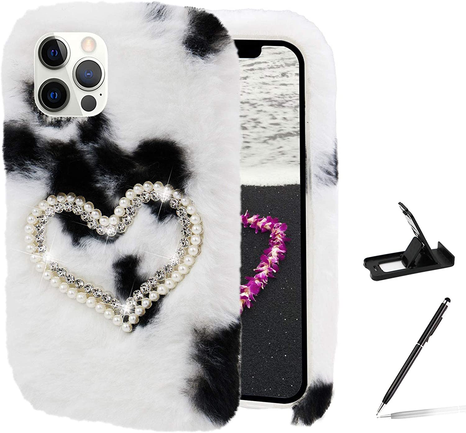 Herzzer Chic Winter Warm Plush Furry Cover for iPhone SE/iPhone 5/5s,Cute Color Block Rabbit Fluffy 