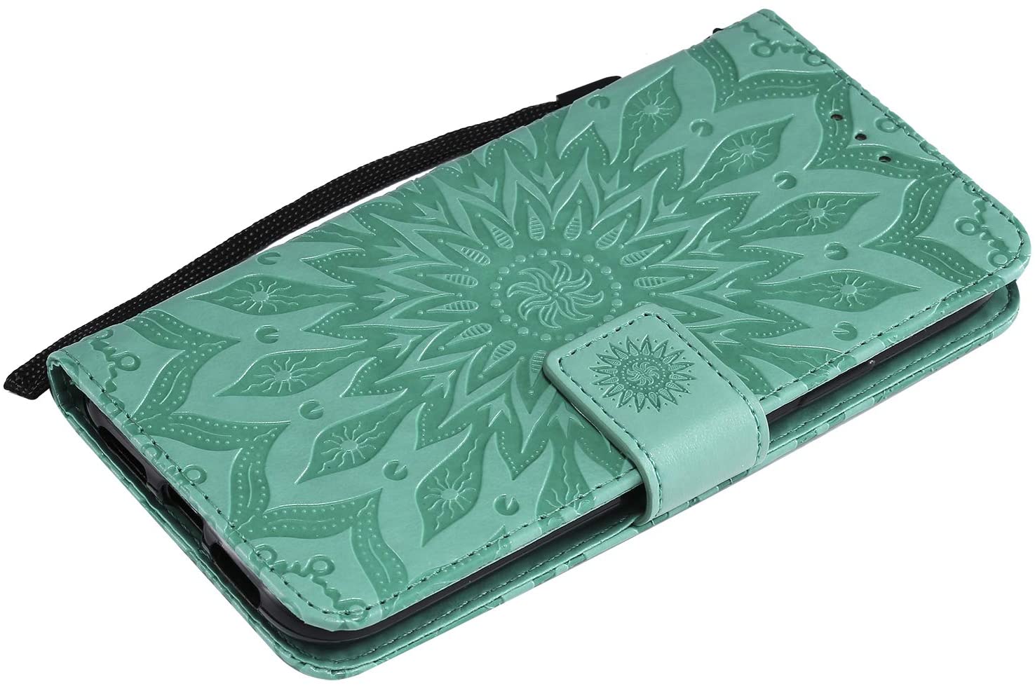 Cfrau Kickstand Wallet Case with Black Stylus for iPhone XR 6.1 inch,Retro Mandala Sunflower PU Leat