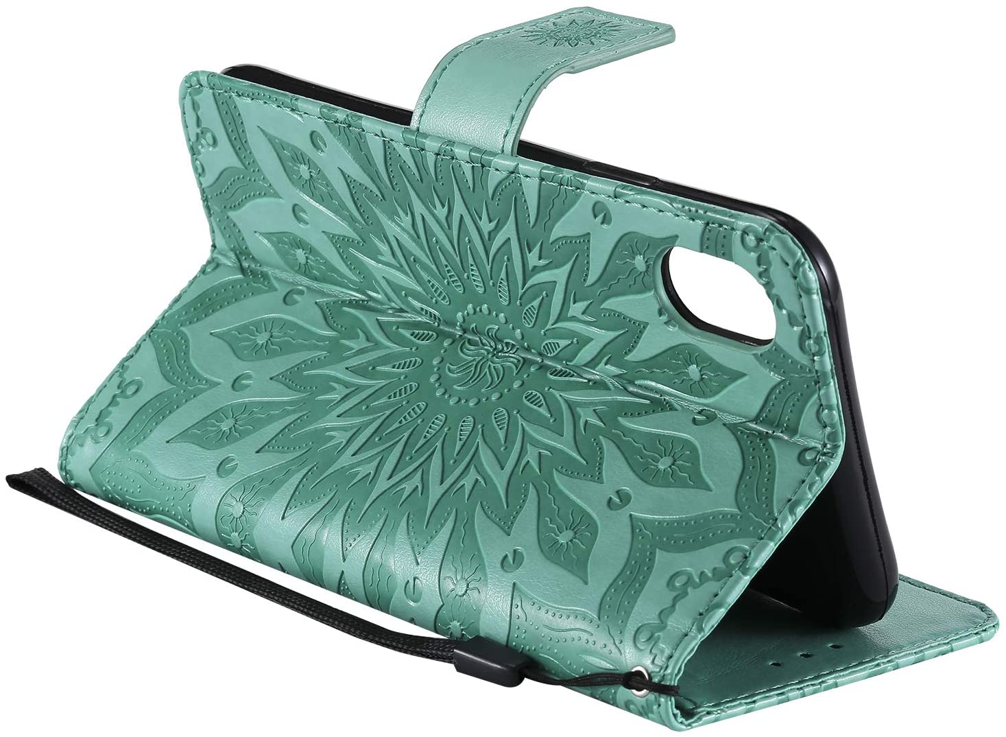 Cfrau Kickstand Wallet Case with Black Stylus for iPhone XR 6.1 inch,Retro Mandala Sunflower PU Leat