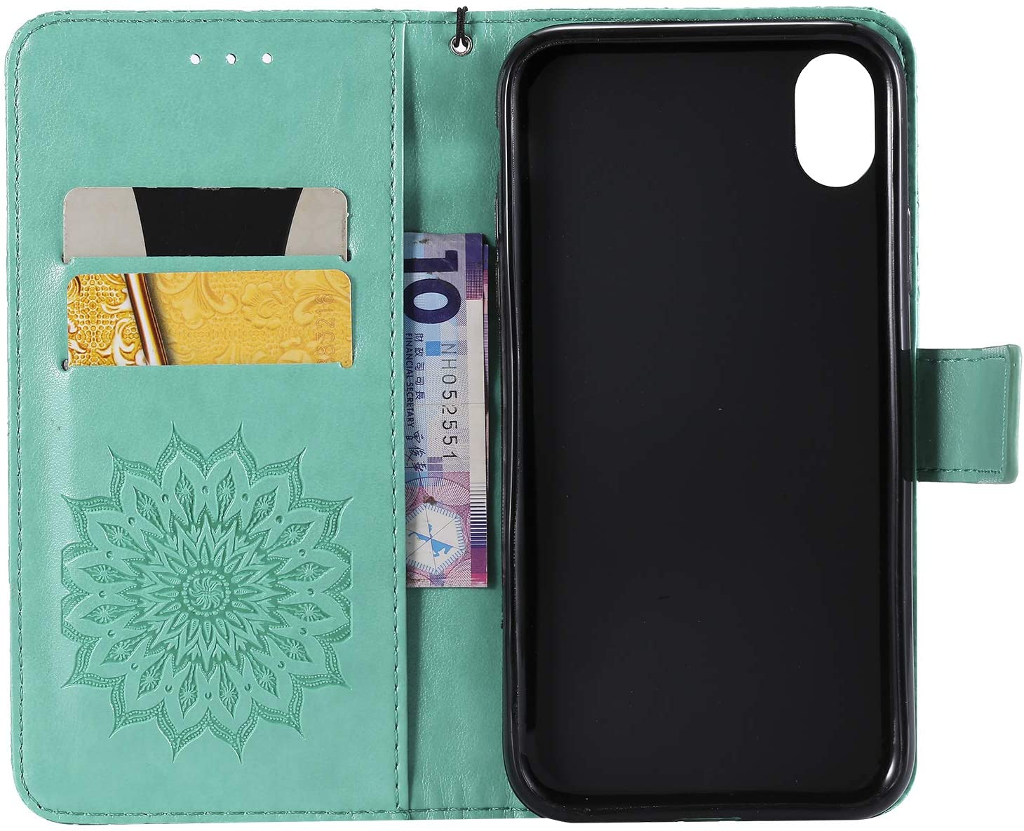 Cfrau Kickstand Wallet Case with Black Stylus for iPhone XR 6.1 inch,Retro Mandala Sunflower PU Leat