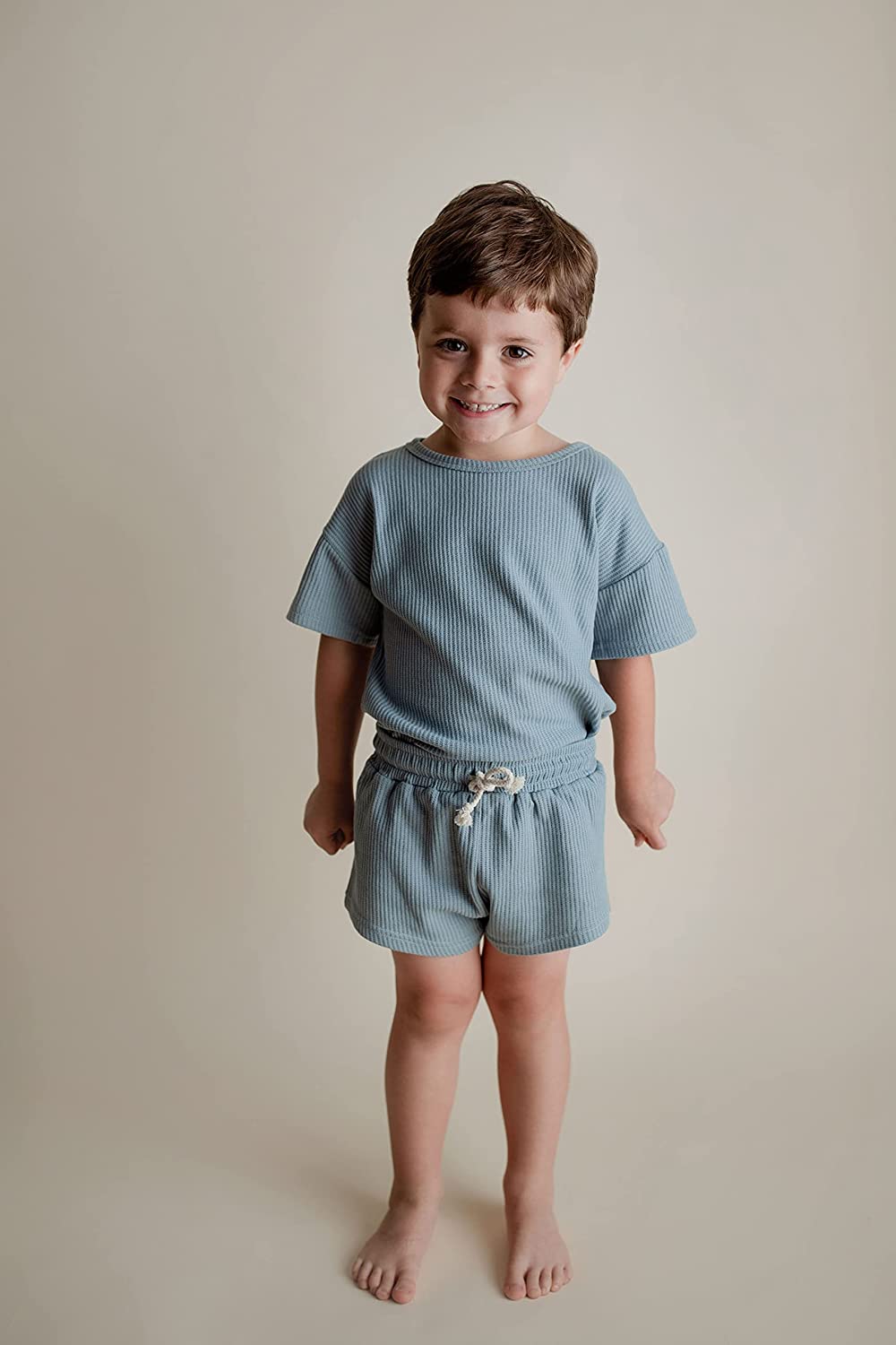 Three Little Tots Baby Boys Girls Summer Waffle Toddler Organic Cotton Modern Top & Bottom 2pc Set