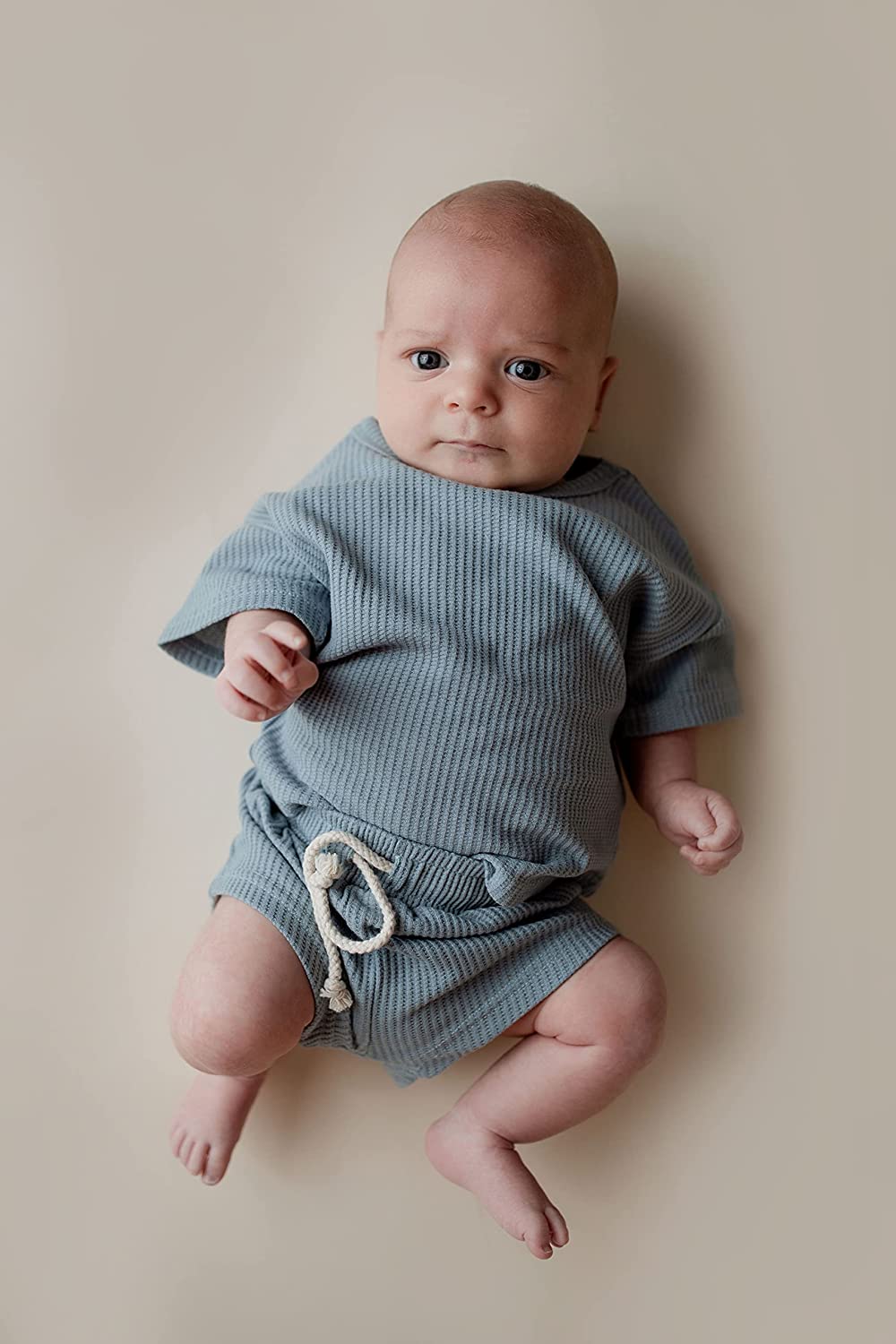 Three Little Tots Baby Boys Girls Summer Waffle Toddler Organic Cotton Modern Top & Bottom 2pc Set