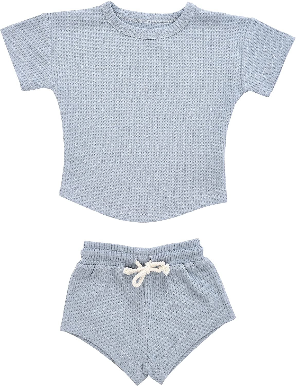 Three Little Tots Baby Boys Girls Summer Waffle Toddler Organic Cotton Modern Top & Bottom 2pc Set