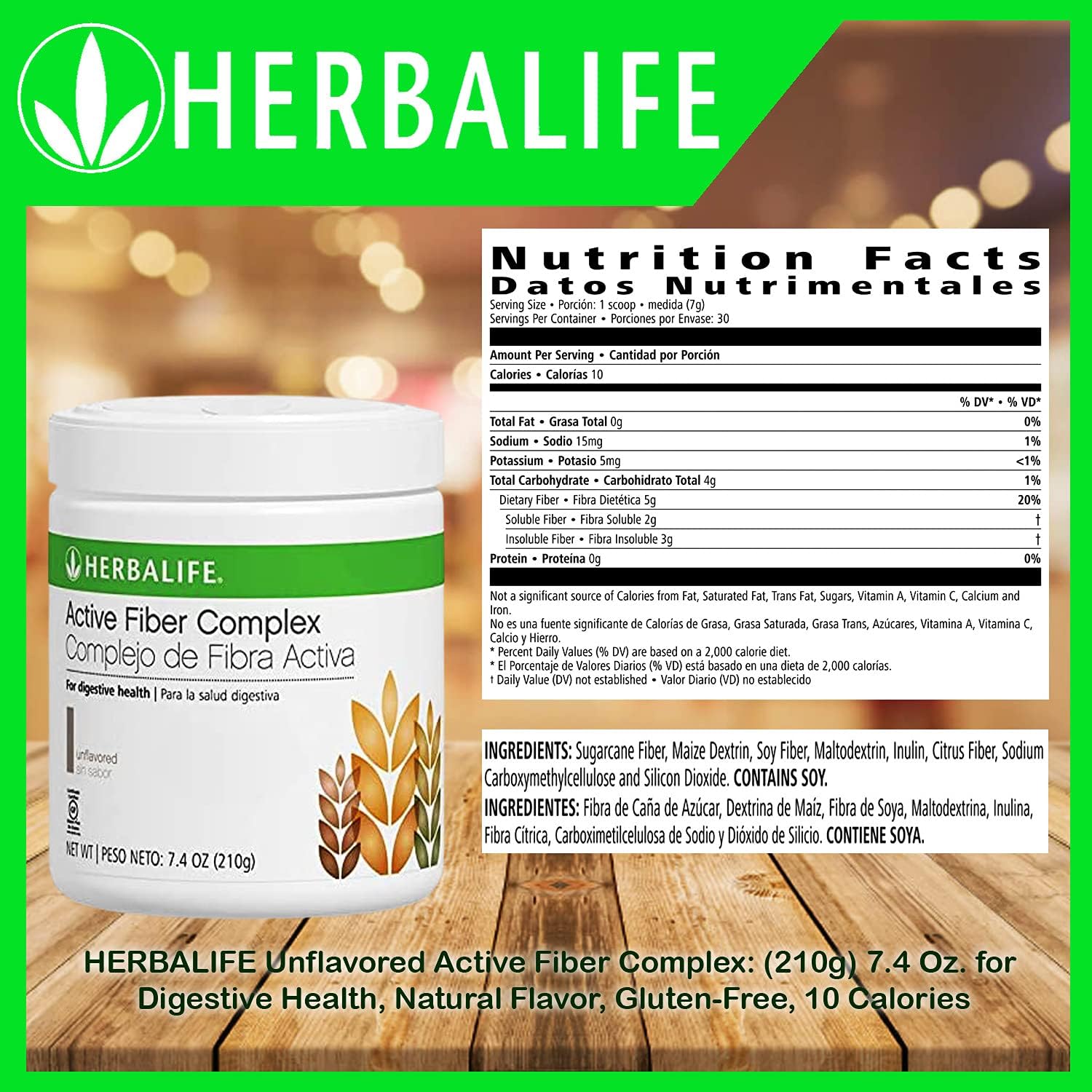 HERBALIFE Unflavored Active Fiber Complex: (210g) 7.4 Oz. for Digestive Health, Natural Flavor, Glut