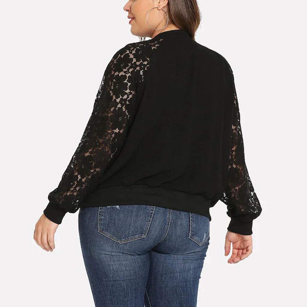 WUAI-Women Bomer Jackets Plus Size Casual Lace Loose Long Sleeve Coat Outwear Cardigans Tops