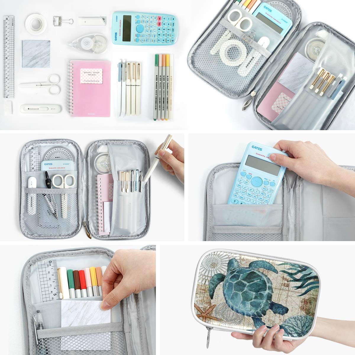 ZZKKO Ocean Marine Turtle Pencil Bag Case Zipper Pencil Holder Organizer Stationary Pen Bag Cosmetic