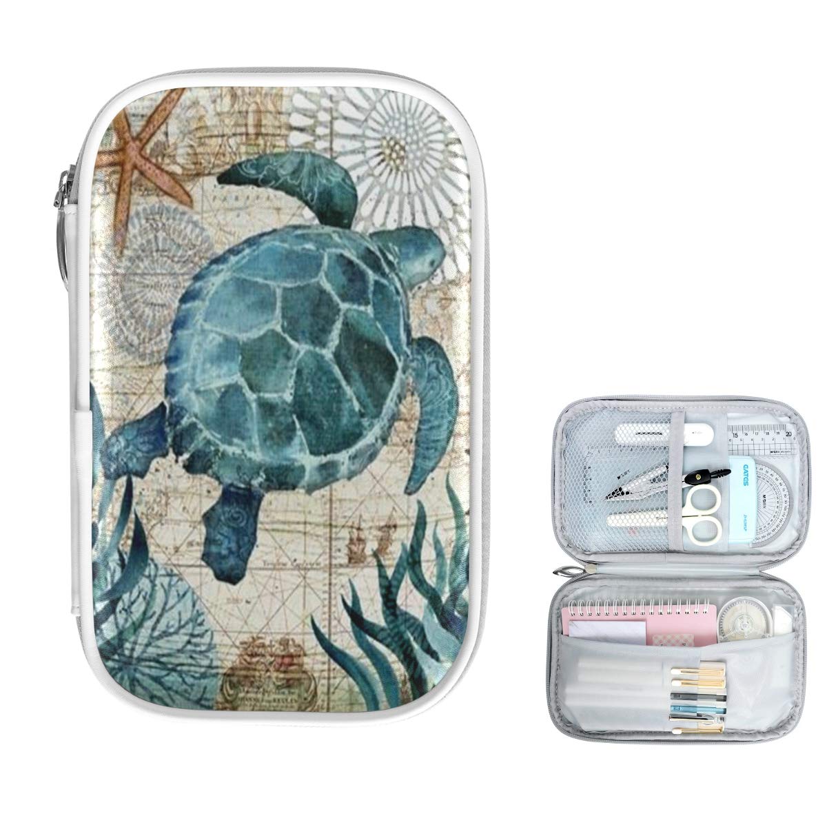 ZZKKO Ocean Marine Turtle Pencil Bag Case Zipper Pencil Holder Organizer Stationary Pen Bag Cosmetic