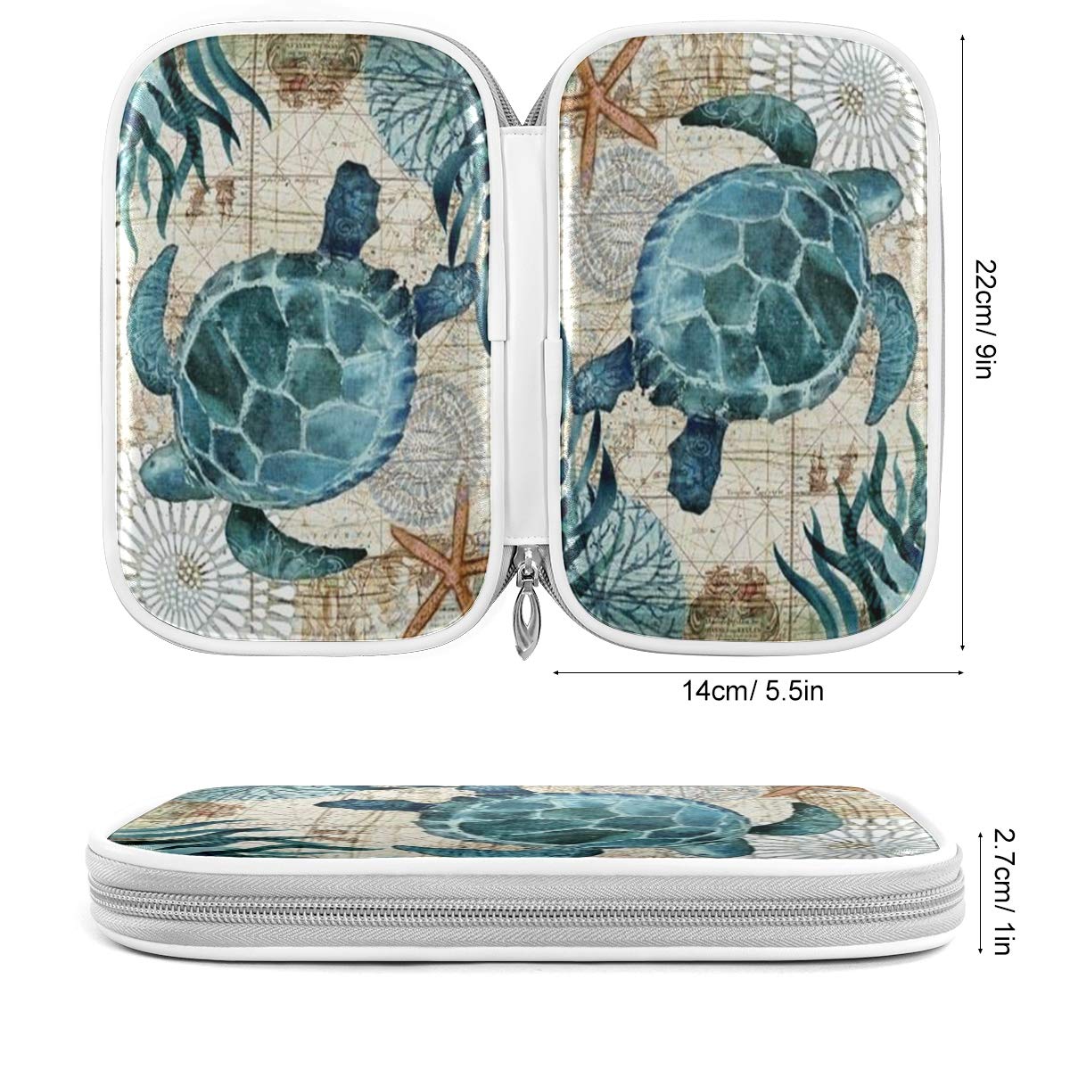ZZKKO Ocean Marine Turtle Pencil Bag Case Zipper Pencil Holder Organizer Stationary Pen Bag Cosmetic