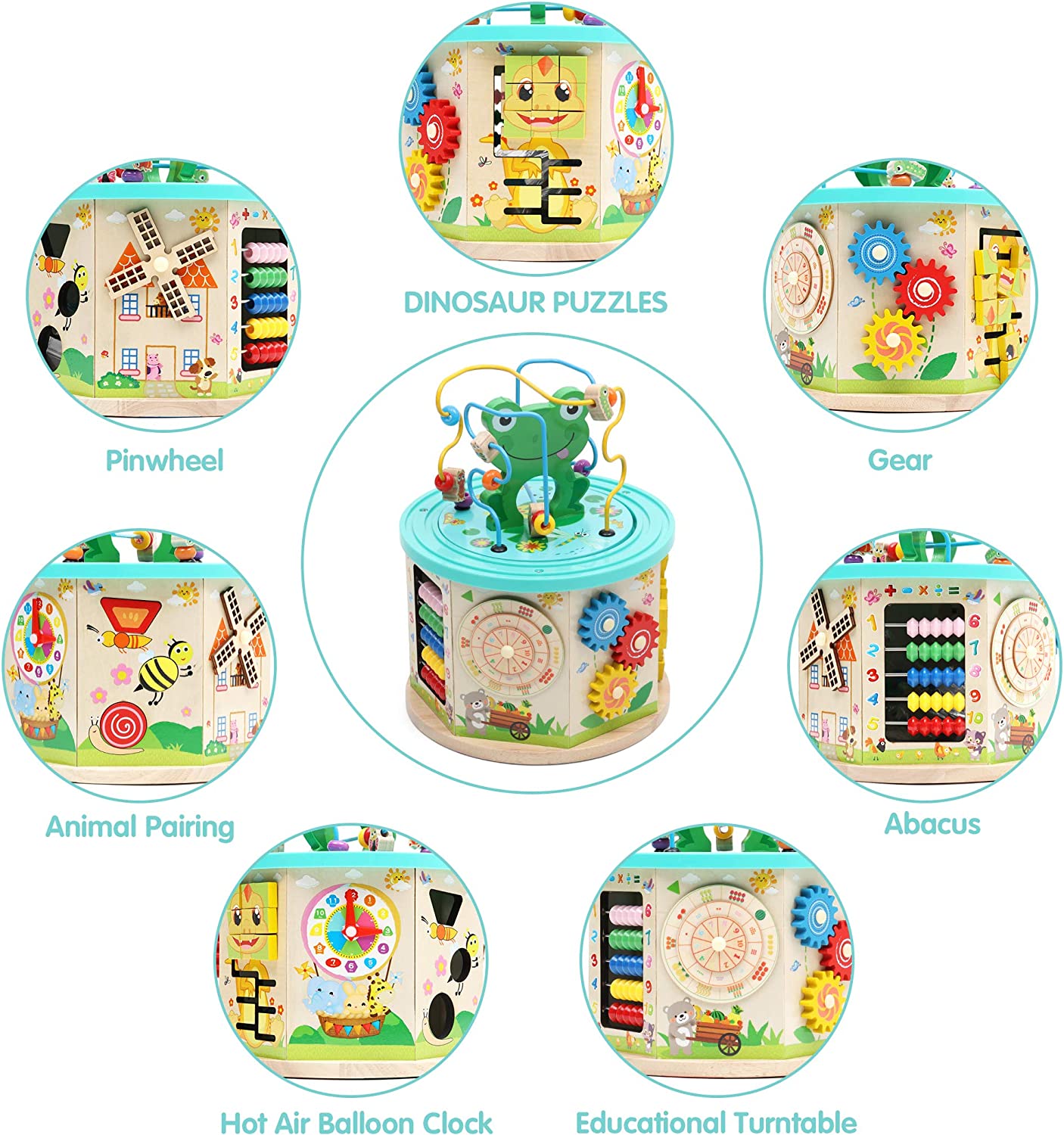 LAVIEVERT Activity Center Play Cube 10-in-1 Bead Maze Shape Sorter Multipurpose Educational Toy Wood