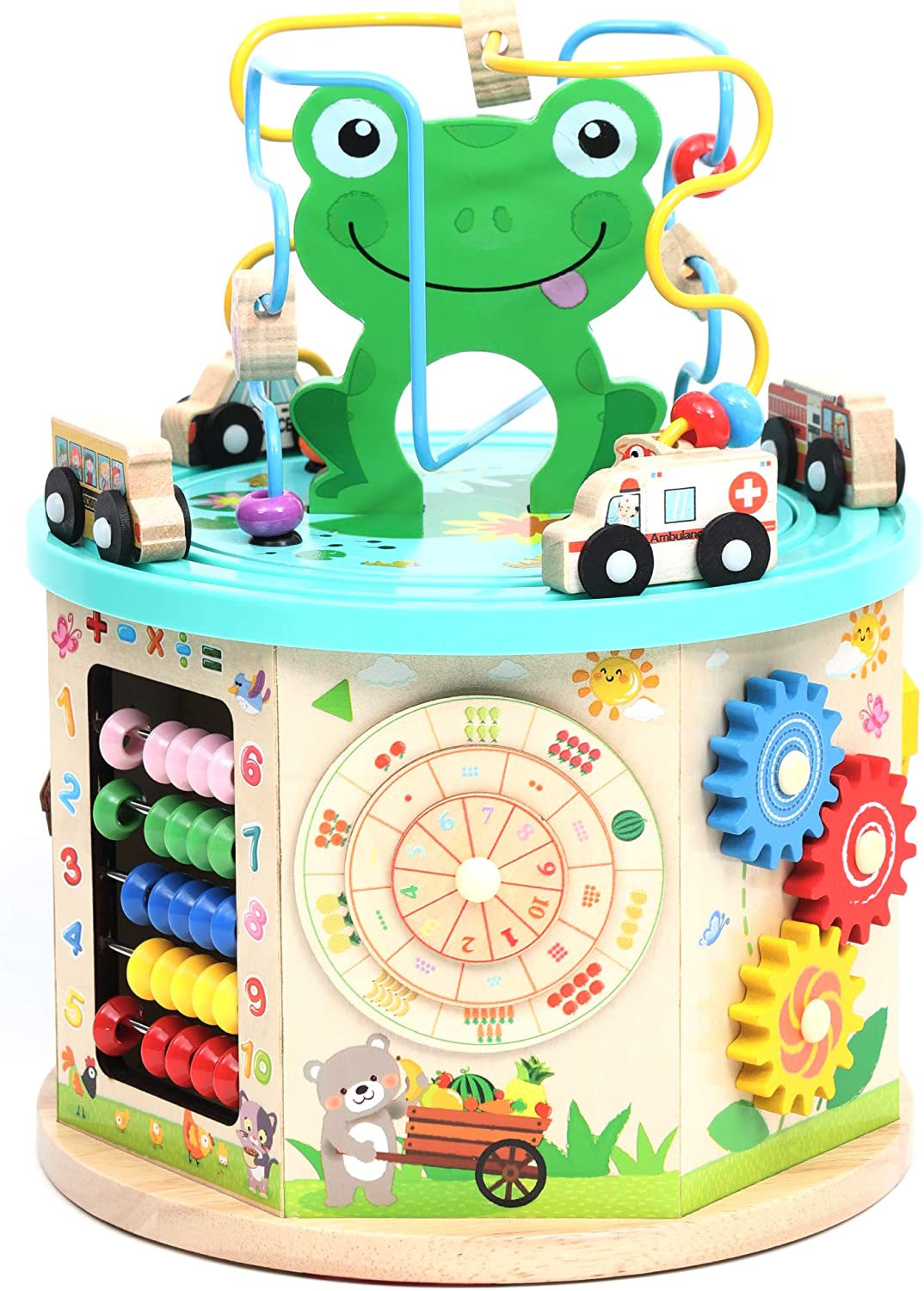 LAVIEVERT Activity Center Play Cube 10-in-1 Bead Maze Shape Sorter Multipurpose Educational Toy Wood