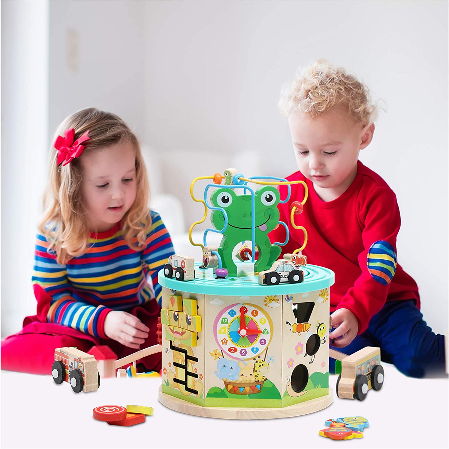 LAVIEVERT Activity Center Play Cube 10-in-1 Bead Maze Shape Sorter Multipurpose Educational Toy Wood