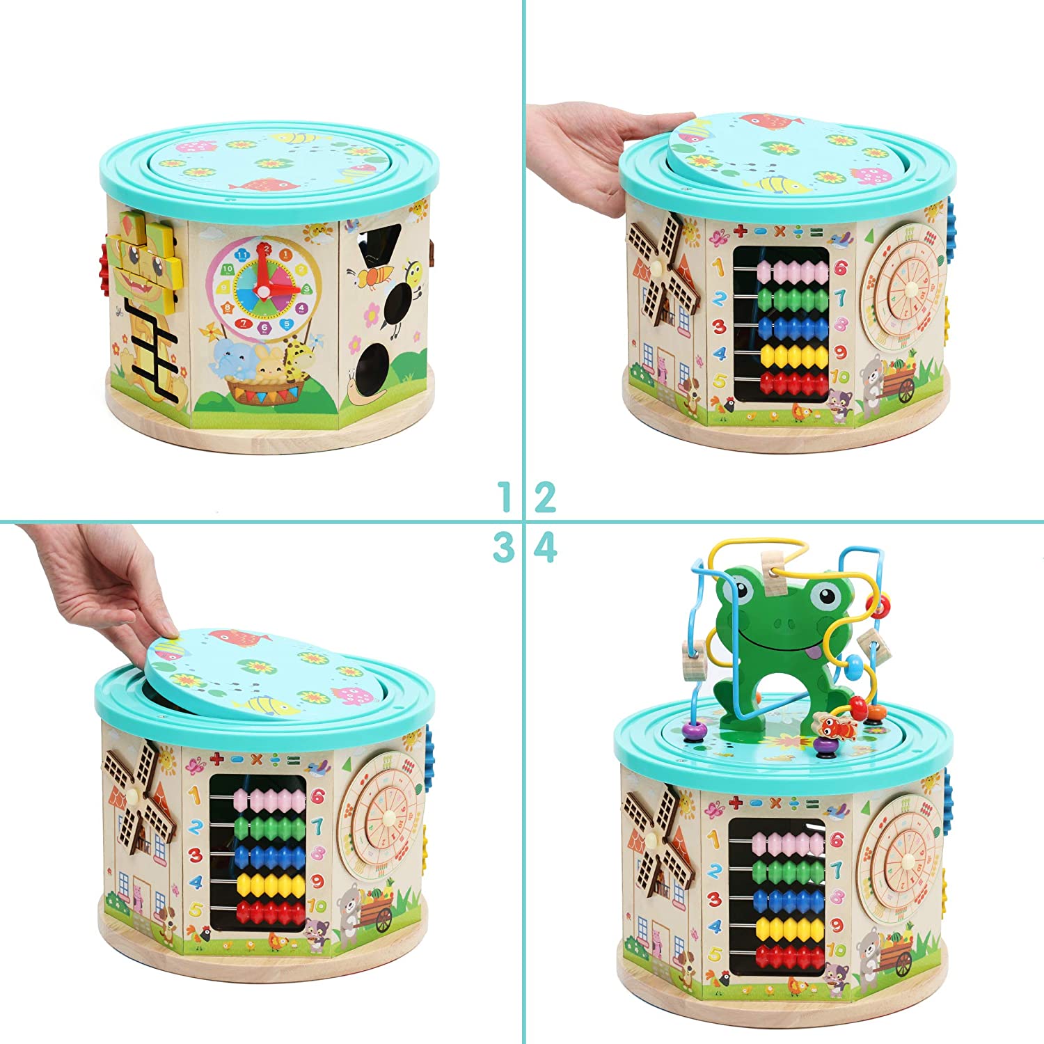 LAVIEVERT Activity Center Play Cube 10-in-1 Bead Maze Shape Sorter Multipurpose Educational Toy Wood