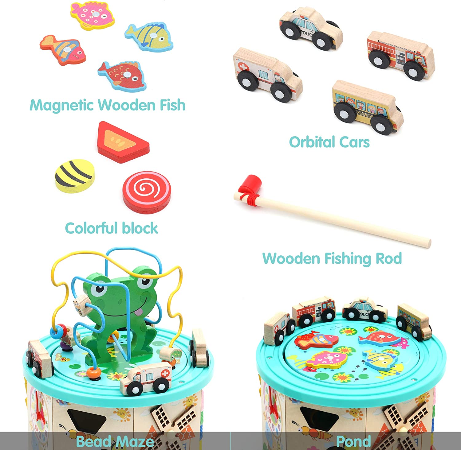 LAVIEVERT Activity Center Play Cube 10-in-1 Bead Maze Shape Sorter Multipurpose Educational Toy Wood