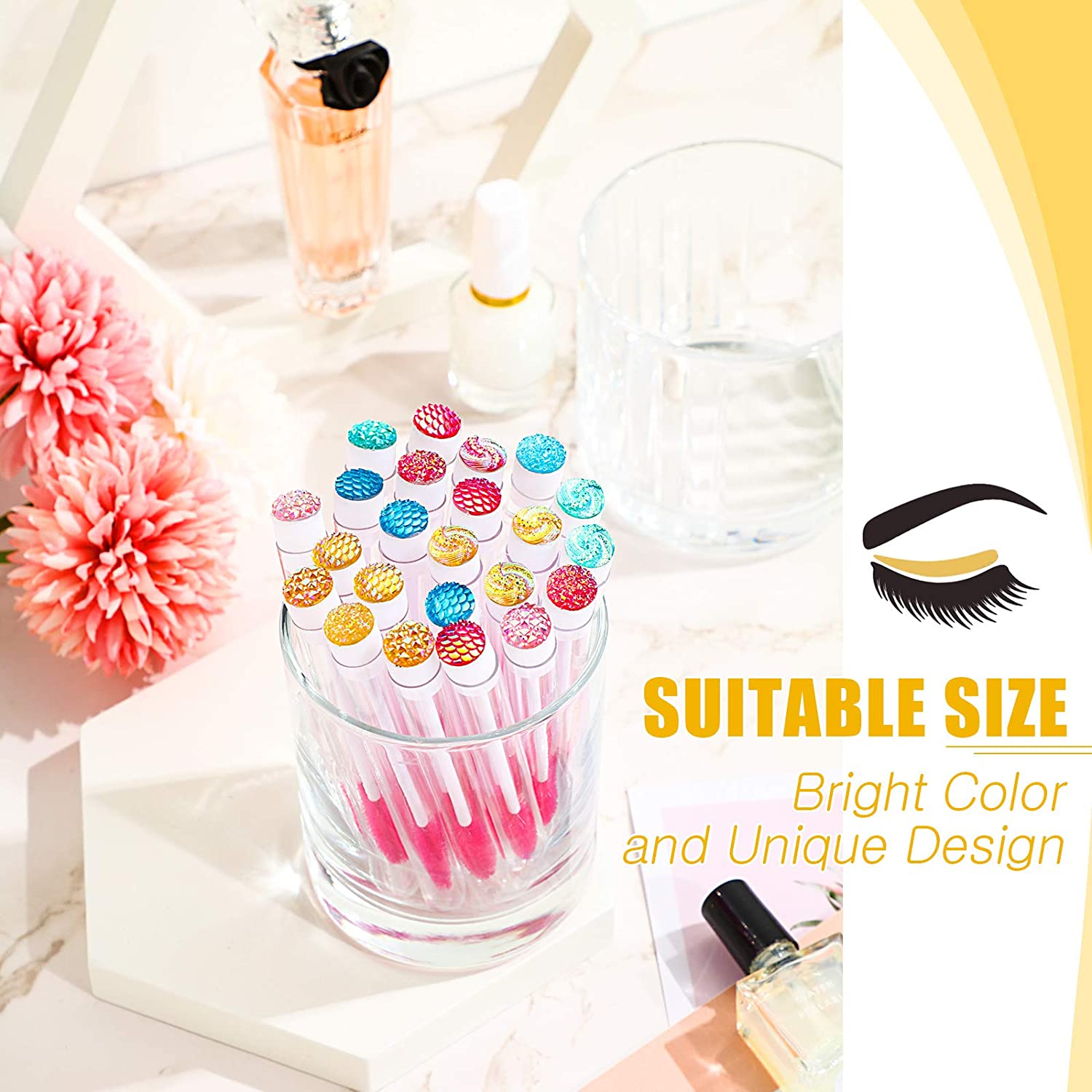 80 Pieces Disposable Mascara Brushes Tubes Set, 40 Pieces Diamond Empty Mascara Wand Tube with 40 Pi