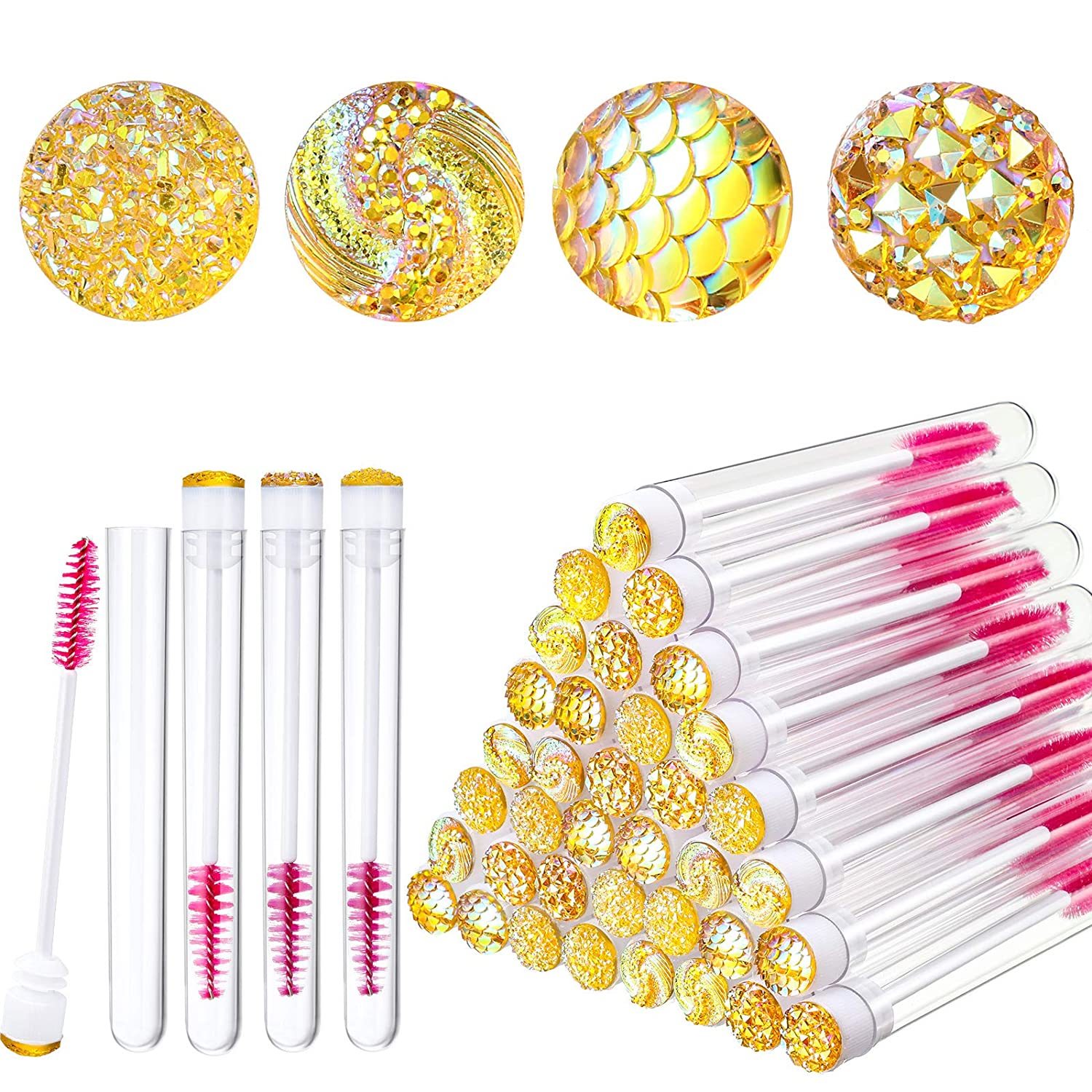 80 Pieces Disposable Mascara Brushes Tubes Set, 40 Pieces Diamond Empty Mascara Wand Tube with 40 Pi