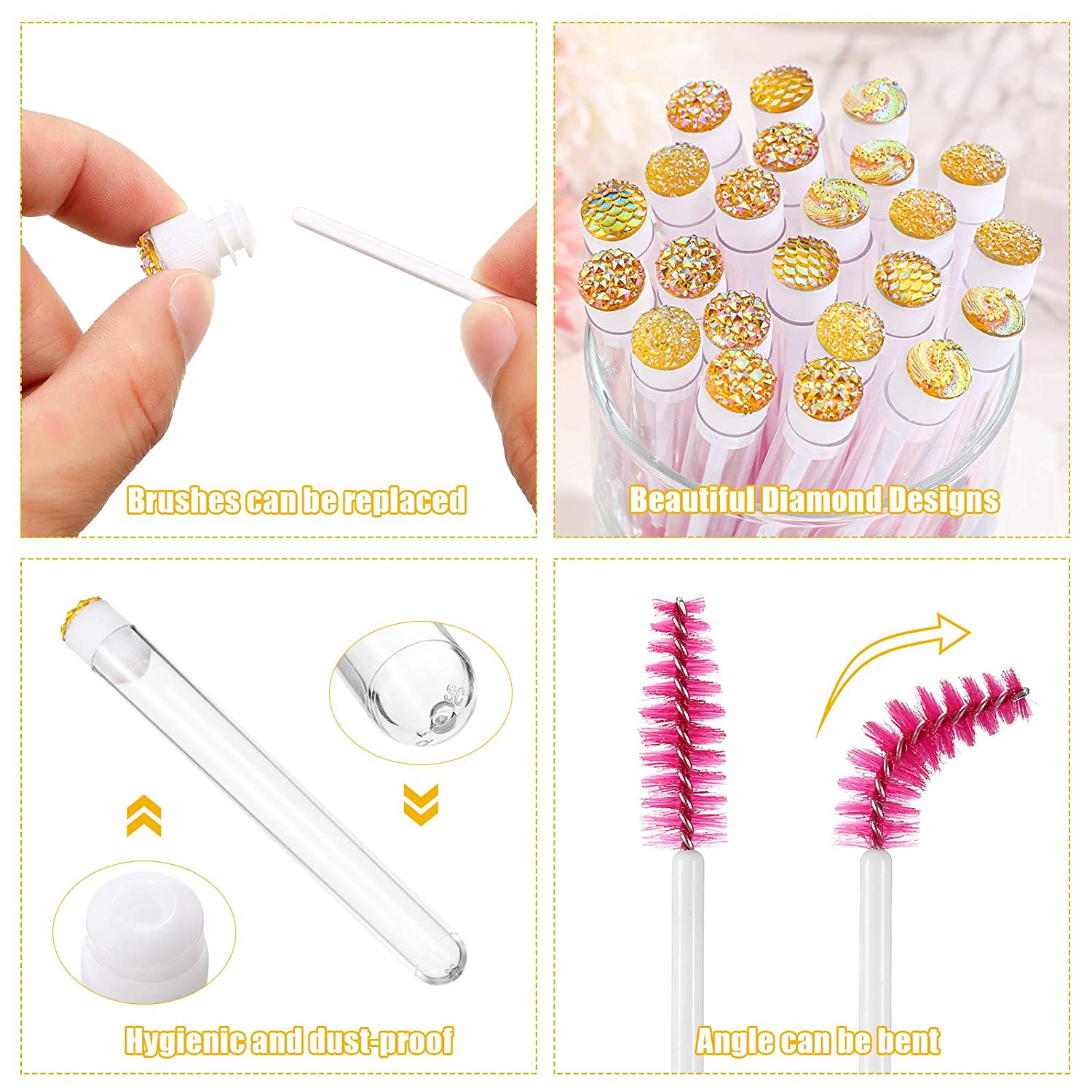 80 Pieces Disposable Mascara Brushes Tubes Set, 40 Pieces Diamond Empty Mascara Wand Tube with 40 Pi