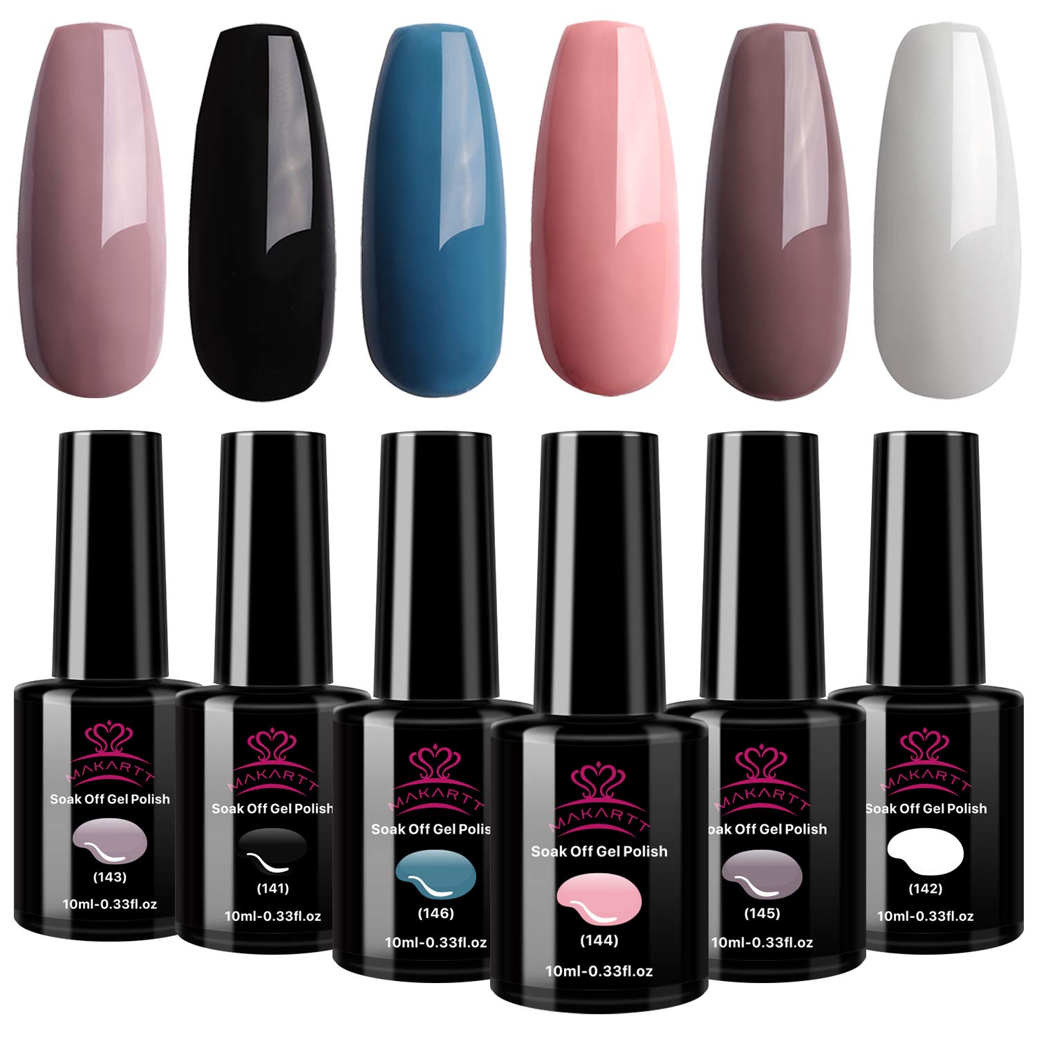 Makartt Nail Polish Kit 6 Fall Colors Dark Brown Pink Gel Polish Winter Black White Nail Polish Kit 