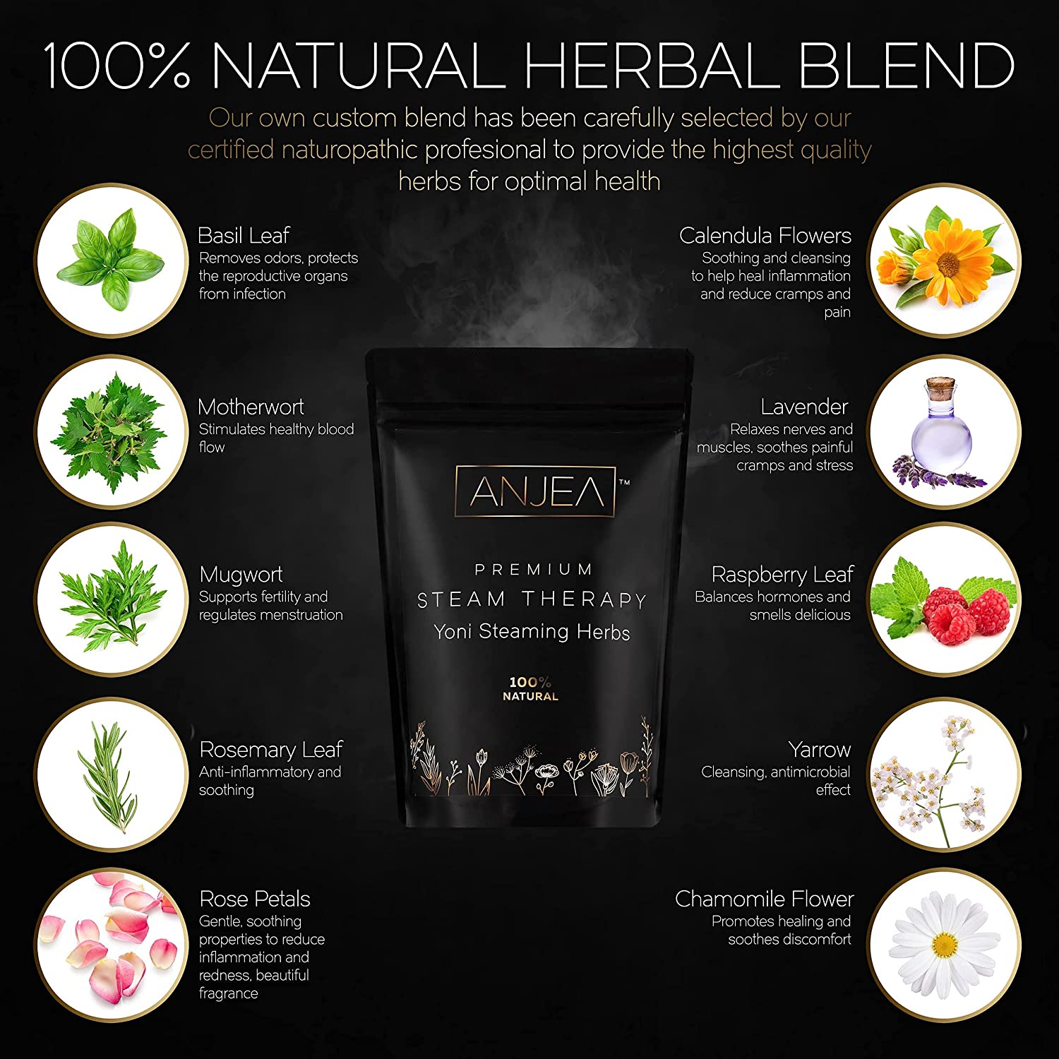 ANJEA Yoni Steaming Herbs 8 oz (8-16 steams), Yoni Steam Herbs for Cleansing and Tightening Detox, N