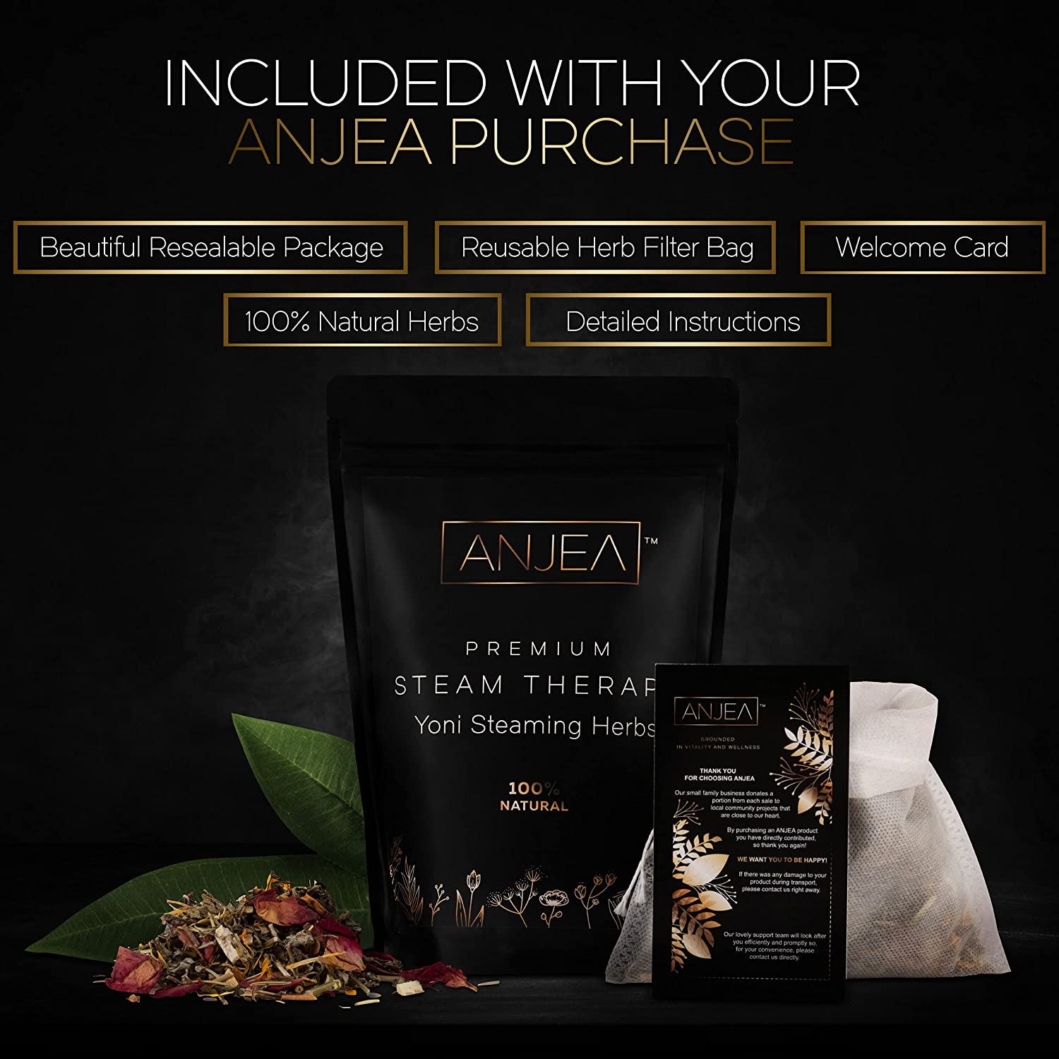 ANJEA Yoni Steaming Herbs 8 oz (8-16 steams), Yoni Steam Herbs for Cleansing and Tightening Detox, N