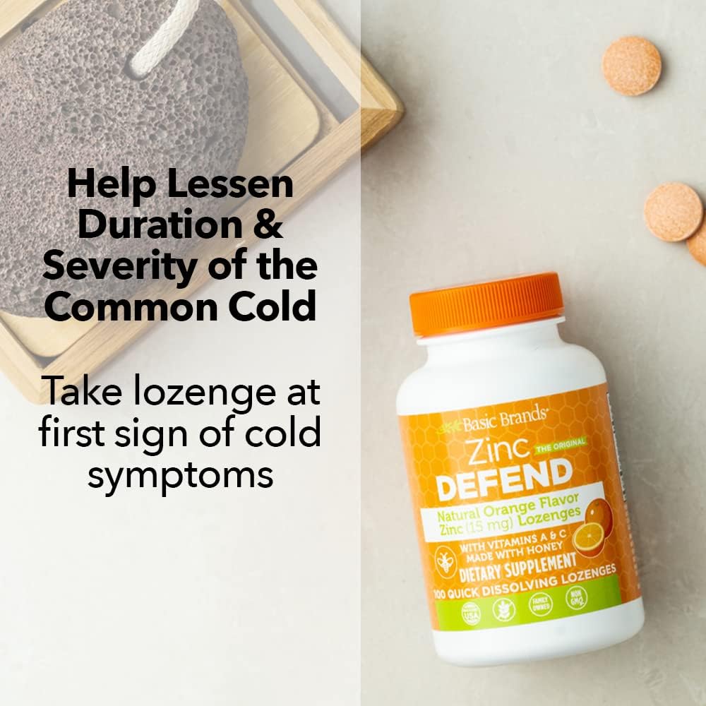 Basic Brands Zinc Lozenges, 100 Count, Orange