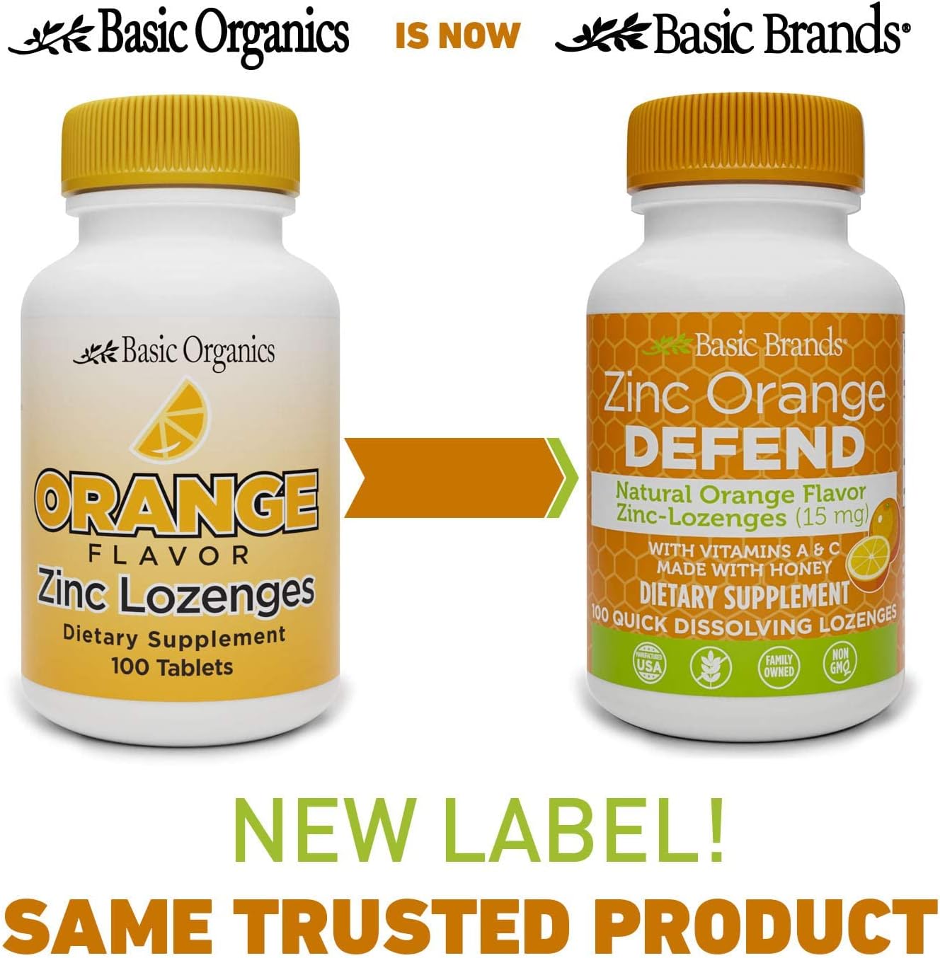 Basic Brands Zinc Lozenges, 100 Count, Orange