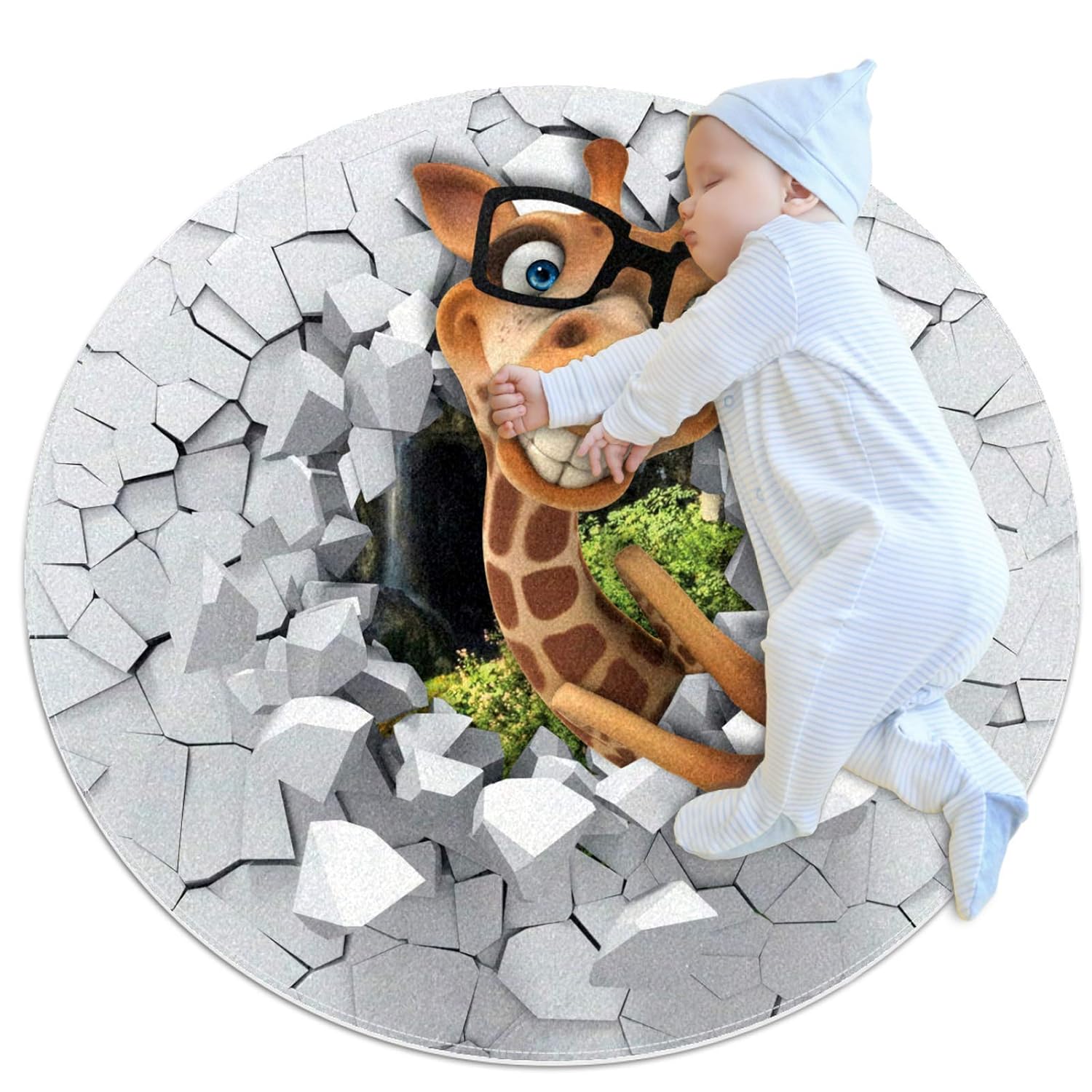 Round Comfort Anti-Fatigue Kitchen Floor Mat Spectacles Long Deer Machine Washable Kitchen Floor Rug