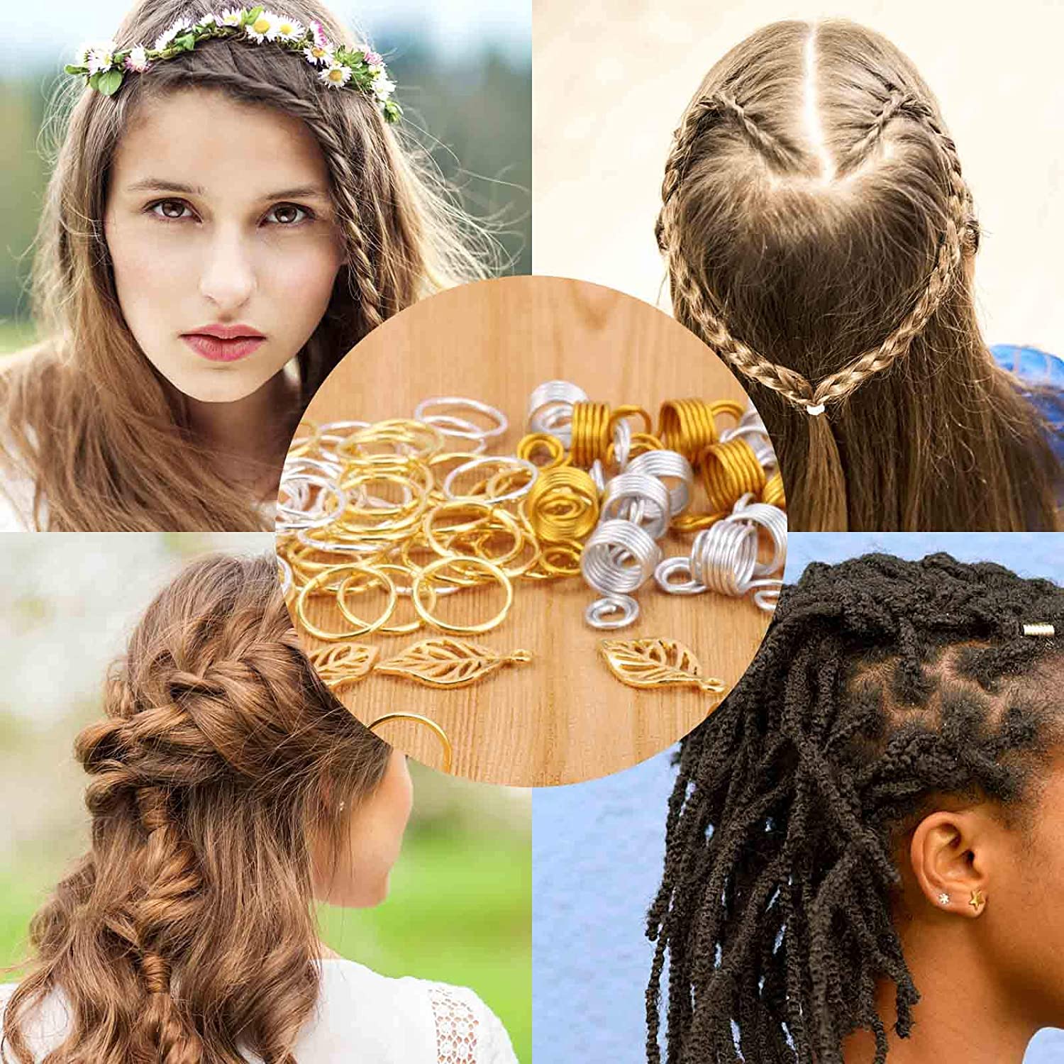 254 PCS Loc Hair Jewelry for Women Braids, Dreadlock Accessories with Box and Edge Brush Metal Slive