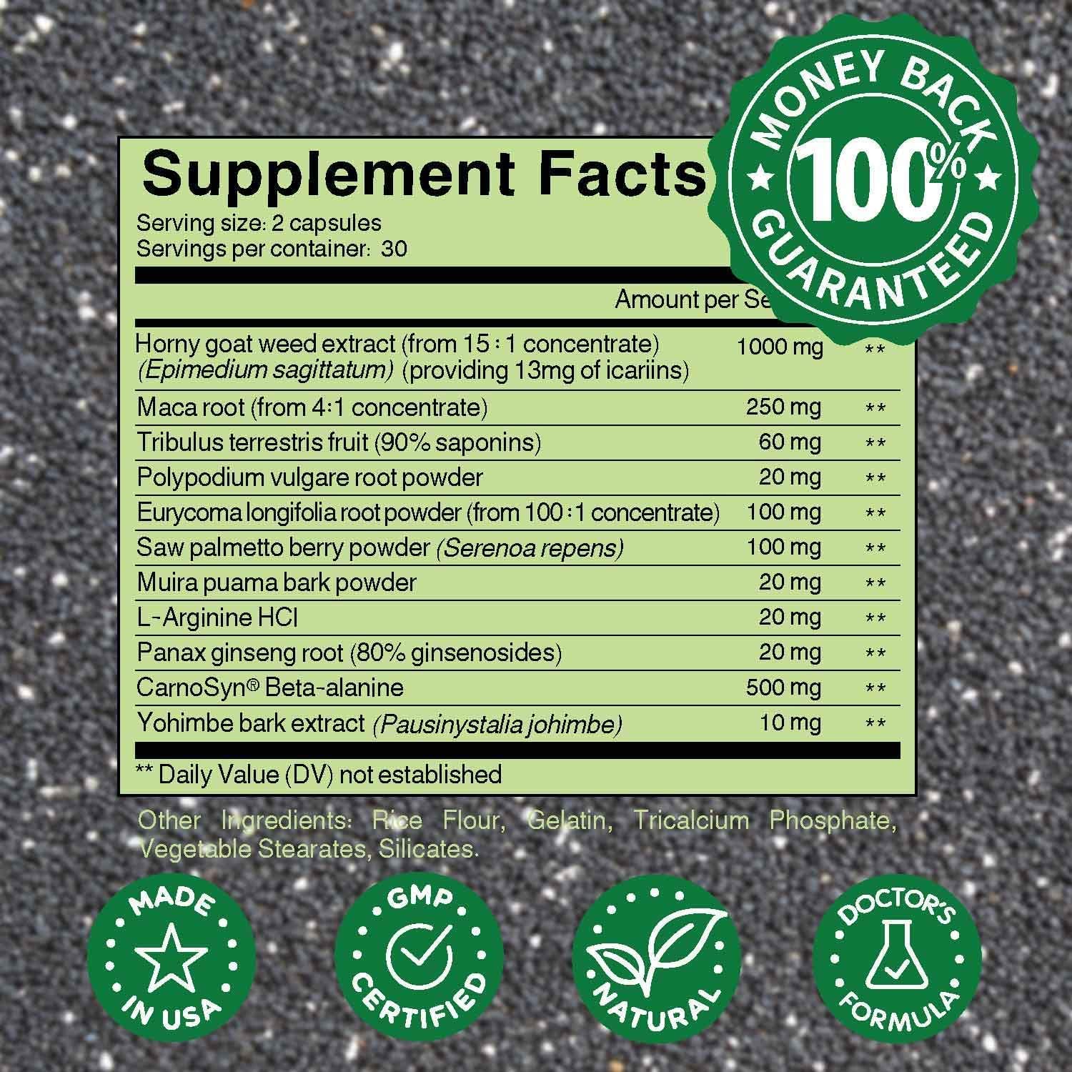 LabsMen 2-in-1 Horny Goat Weed Extract with Epimedium (13mg Icariin), Maca, Tribulus Terrestris, L A