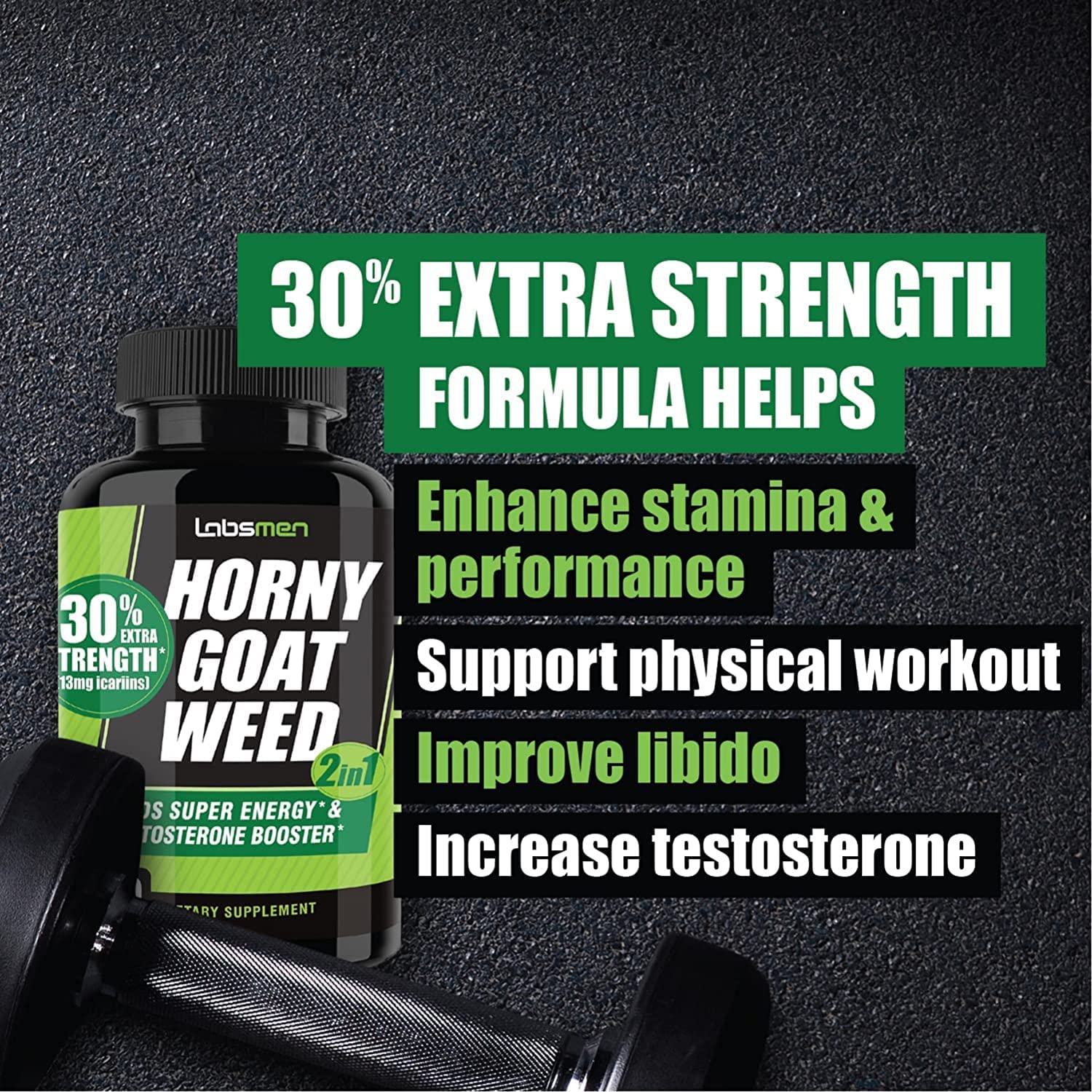 LabsMen 2-in-1 Horny Goat Weed Extract with Epimedium (13mg Icariin), Maca, Tribulus Terrestris, L A