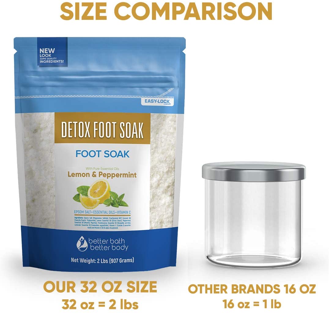 Detox Foot Soak 32 Ounces Epsom Salt with Natural Lemon, Peppermint, Lavender and Frankincense Essen