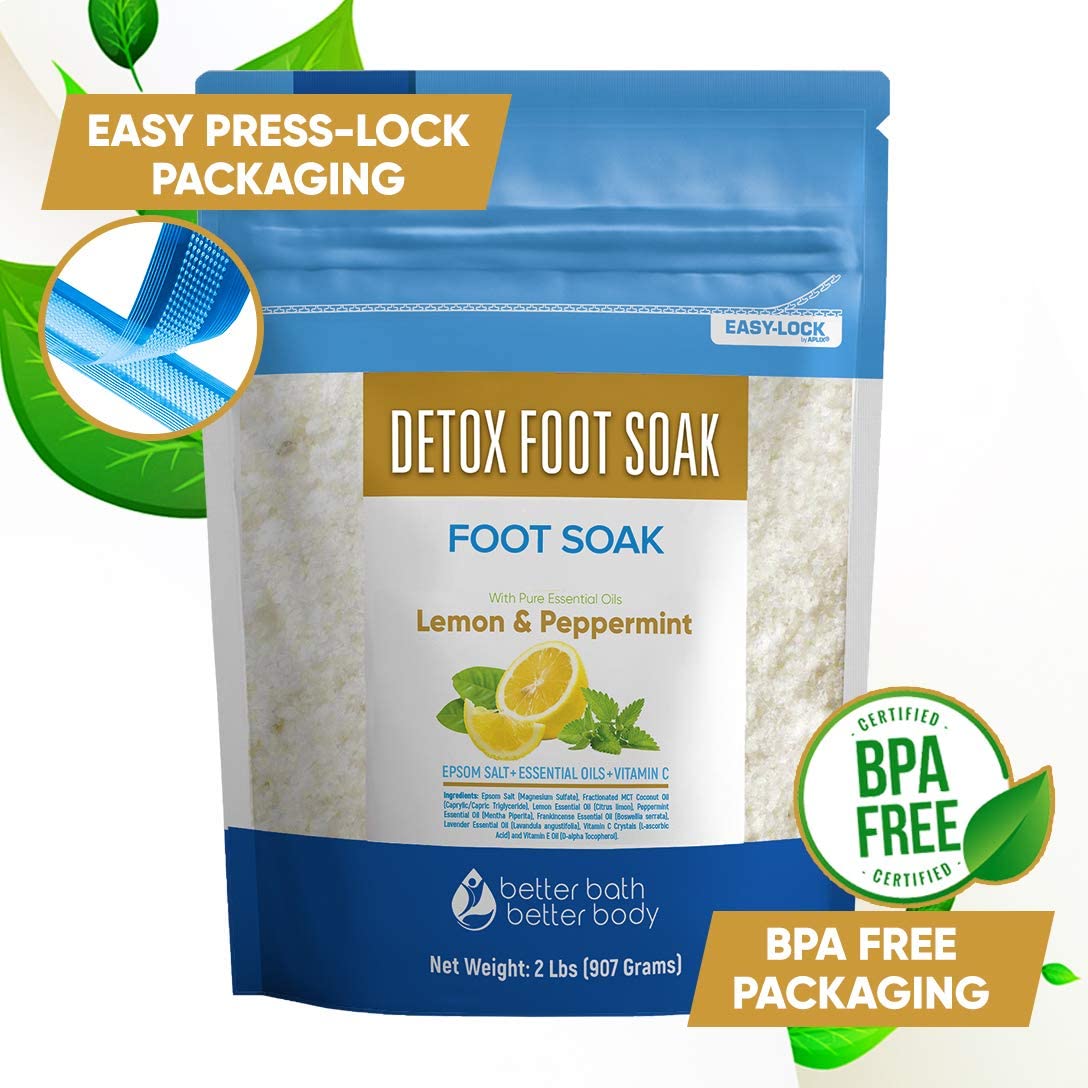 Detox Foot Soak 32 Ounces Epsom Salt with Natural Lemon, Peppermint, Lavender and Frankincense Essen