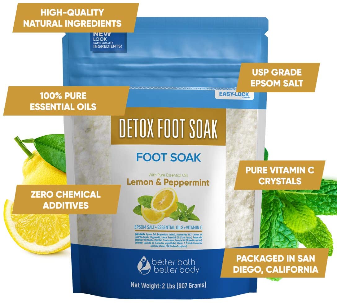 Detox Foot Soak 32 Ounces Epsom Salt with Natural Lemon, Peppermint, Lavender and Frankincense Essen