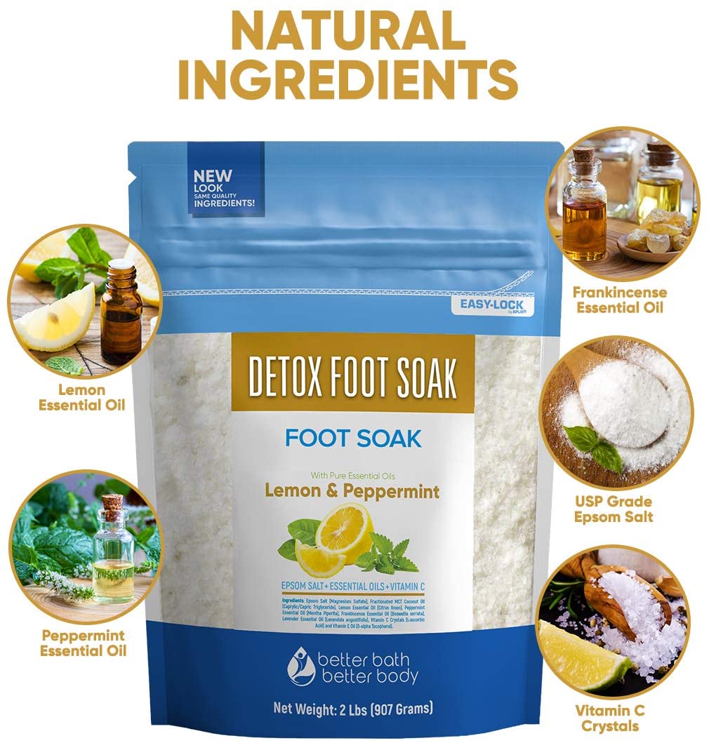 Detox Foot Soak 32 Ounces Epsom Salt with Natural Lemon, Peppermint, Lavender and Frankincense Essen