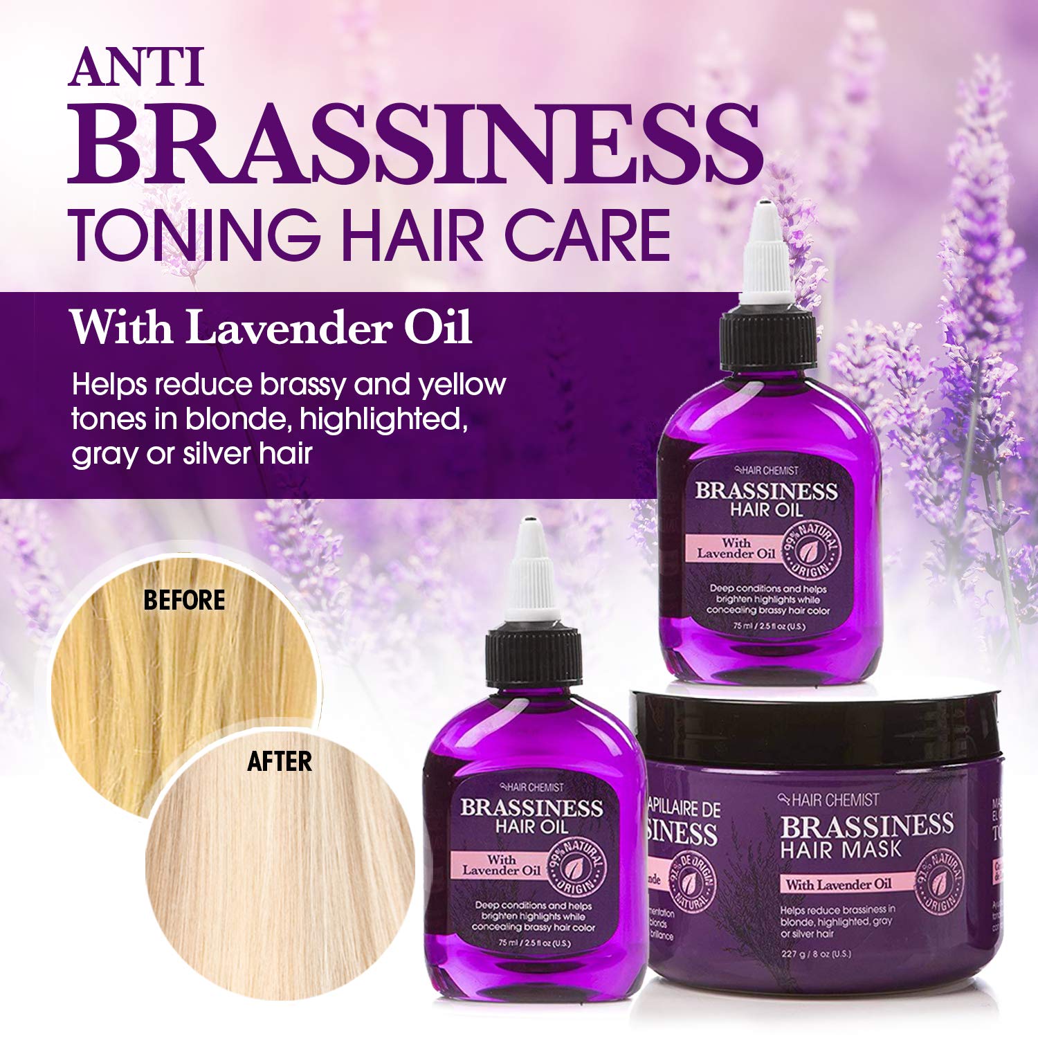 Hair Chemist Brassiness Hair Oil with Lavender Oil 2.5 ounce (2-Pack)