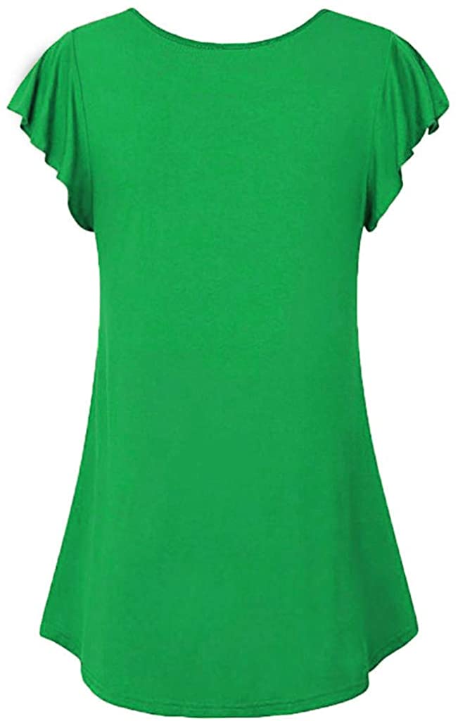 haoricu Tunics for Women Wear with Leggings Short Sleeve Ladies Solid Lace Patchwork Ruched Blouse T