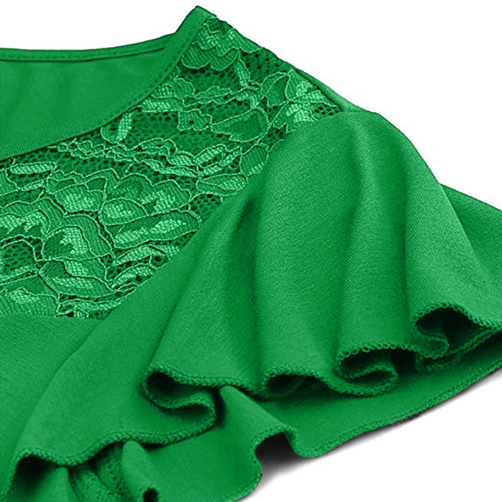 haoricu Tunics for Women Wear with Leggings Short Sleeve Ladies Solid Lace Patchwork Ruched Blouse T