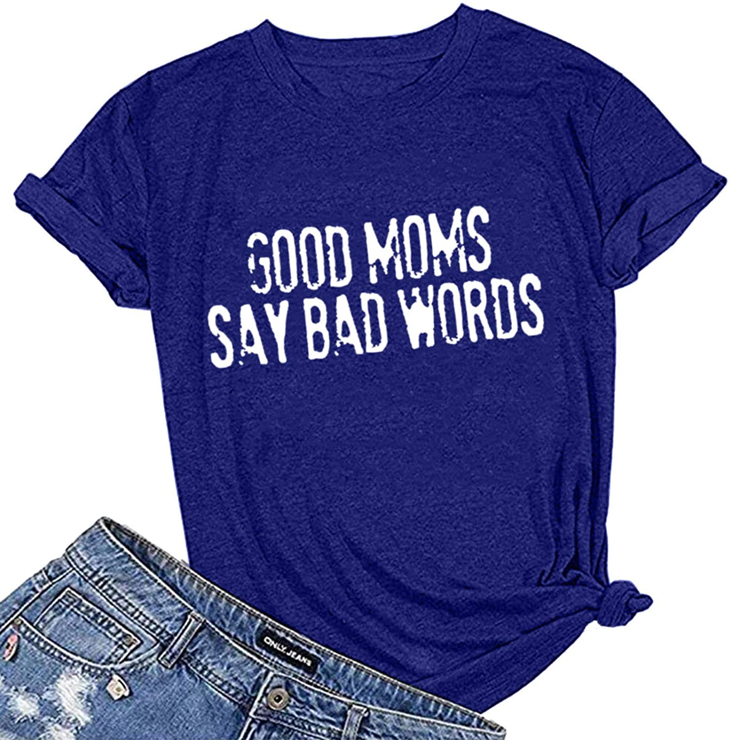 Dosoop Good Moms Say Bad Words T Shirt Graphic Tee for Women Funny Graphic Letter Print Short Sleeve