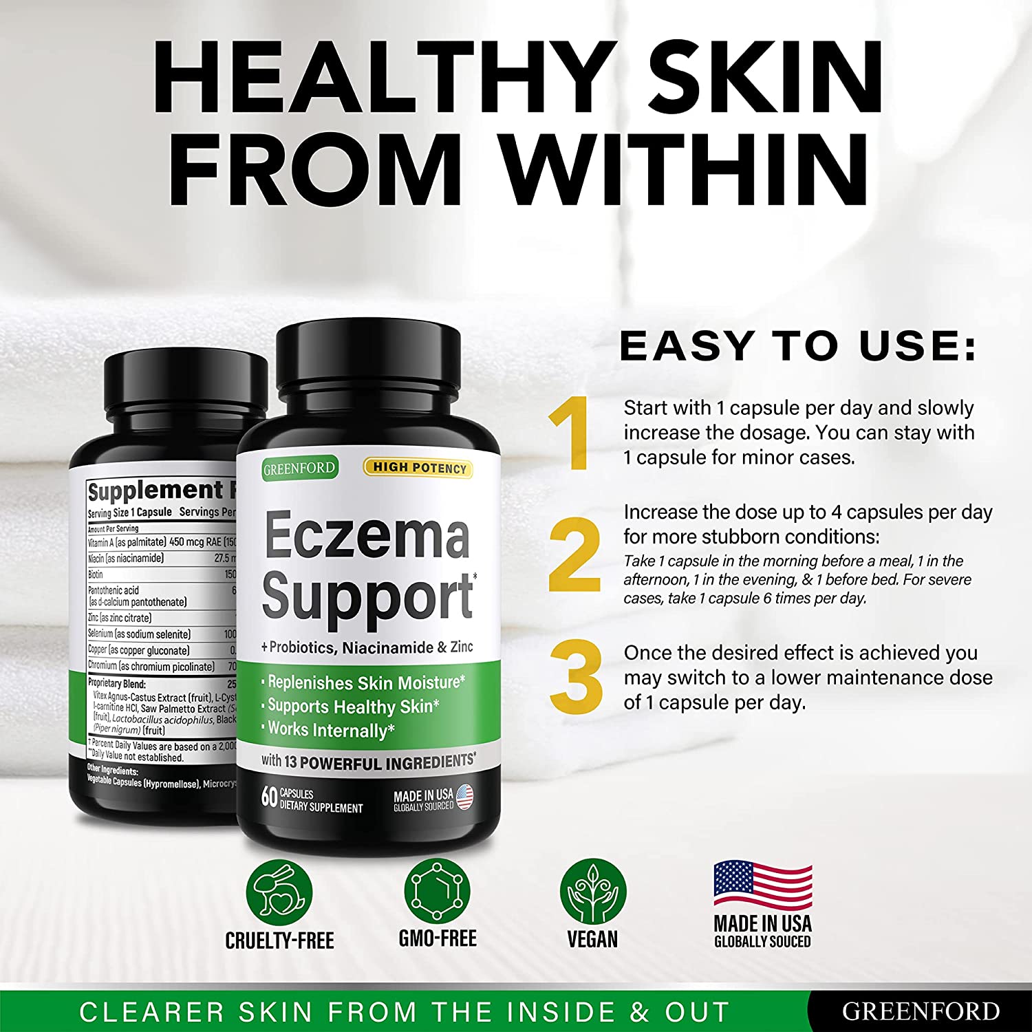 Eczema Treatment & Support for Natural Relief - Made in USA Dupixent Alternative - Skin Vitamins & H