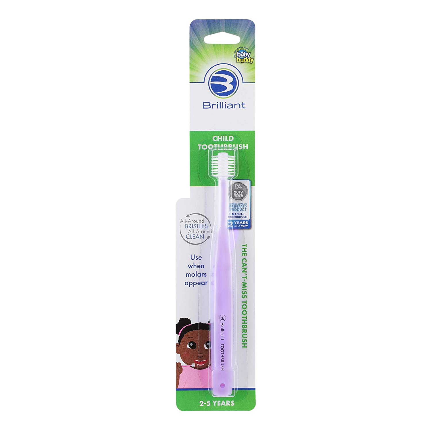 Brilliant Child Toothbrush by Baby Buddy - Ages 2-5 Years, When Molars Appear, Micro Bristles Clean 
