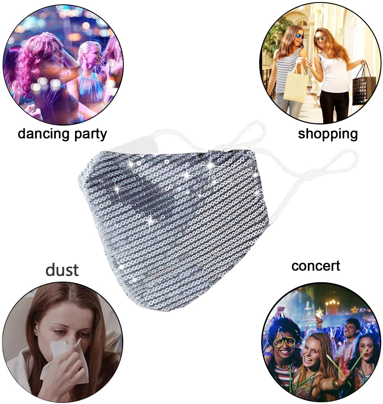 Halloween Christmas Masquerade Mask for Women Bling Sequins Fashion Party Face Mask for Girls