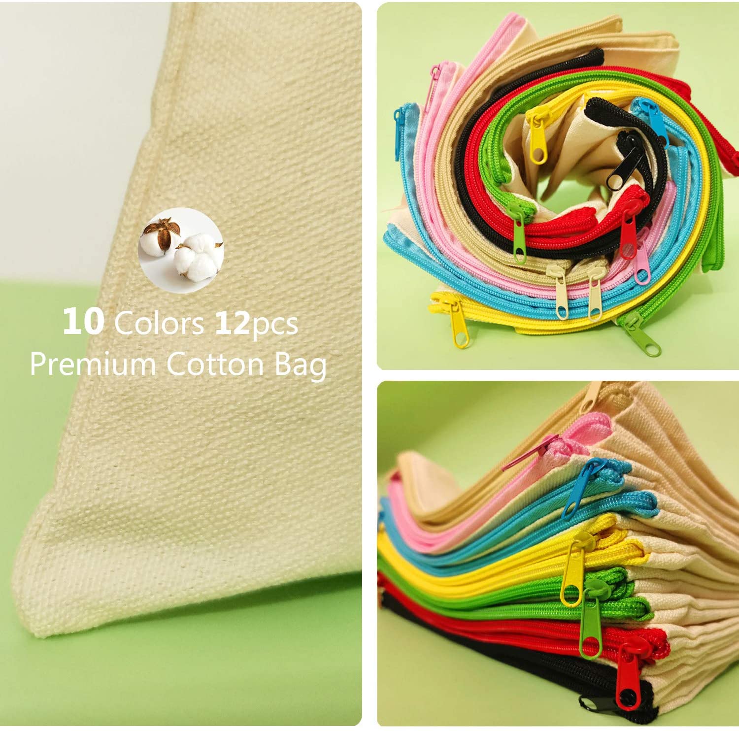 Canvas Makeup Bags, 12 KOOLMOX 9x7