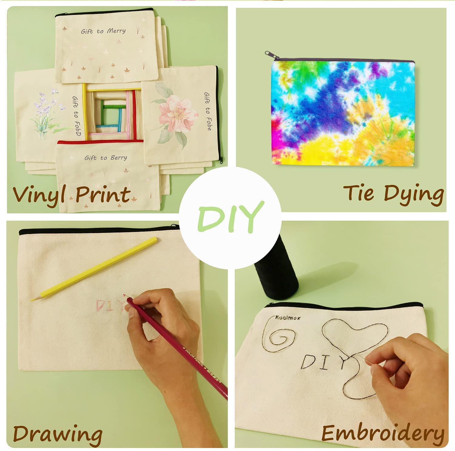 Canvas Makeup Bags, 12 KOOLMOX 9x7