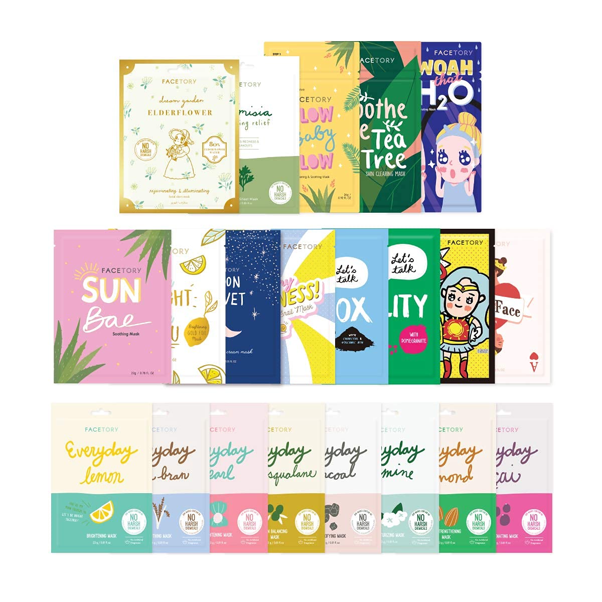 FaceTory Face Sheet Mask Bundle with 21 Facial Korean Skin Care Sheet Masks | Hydrating, Radiance Bo
