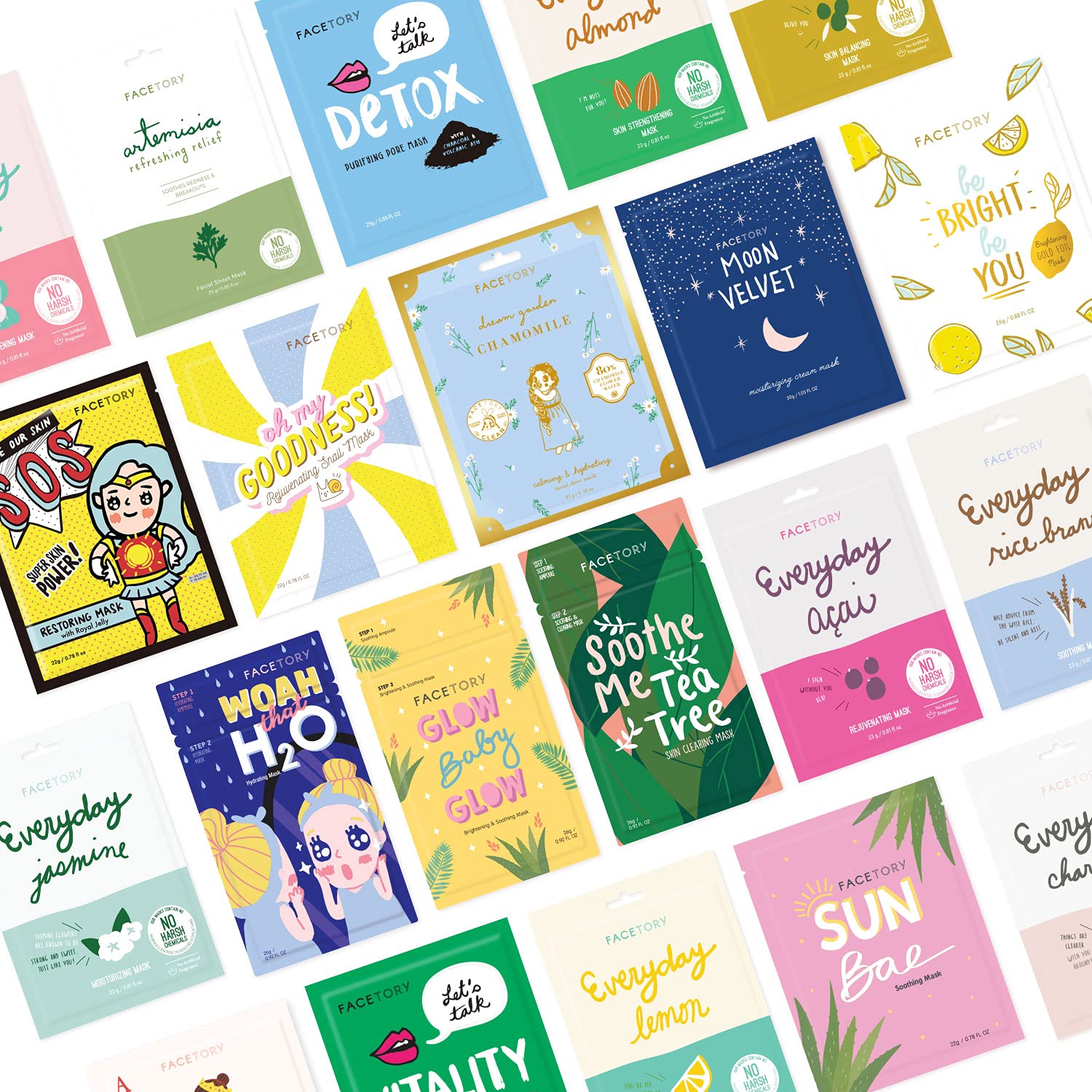 FaceTory Face Sheet Mask Bundle with 21 Facial Korean Skin Care Sheet Masks | Hydrating, Radiance Bo